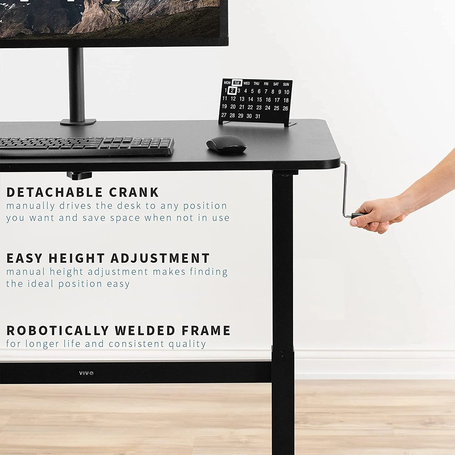 Standing Desk with Frame and Solid One-Piece Table Top, Height Adjustable, 43 x 24 inch