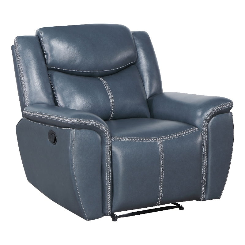 Pemberly Row Faux Leather Upholstered Motion Recliner Chair Blue