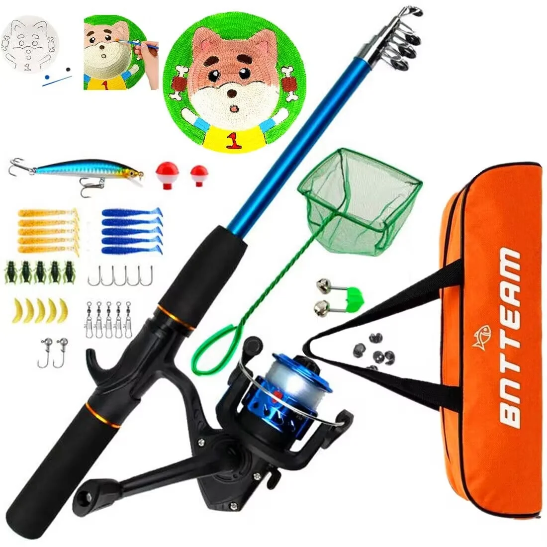 BNTTEAM Kids Fishing Rod, 1.5M 61Inch 4.92Ft Portable Telescopic Fishing Pole and Reel Combos and String with Fishing Line Full Kits, Youth Fishing Pole Fishing Gear for Kids, Boys, Girls, and Adults