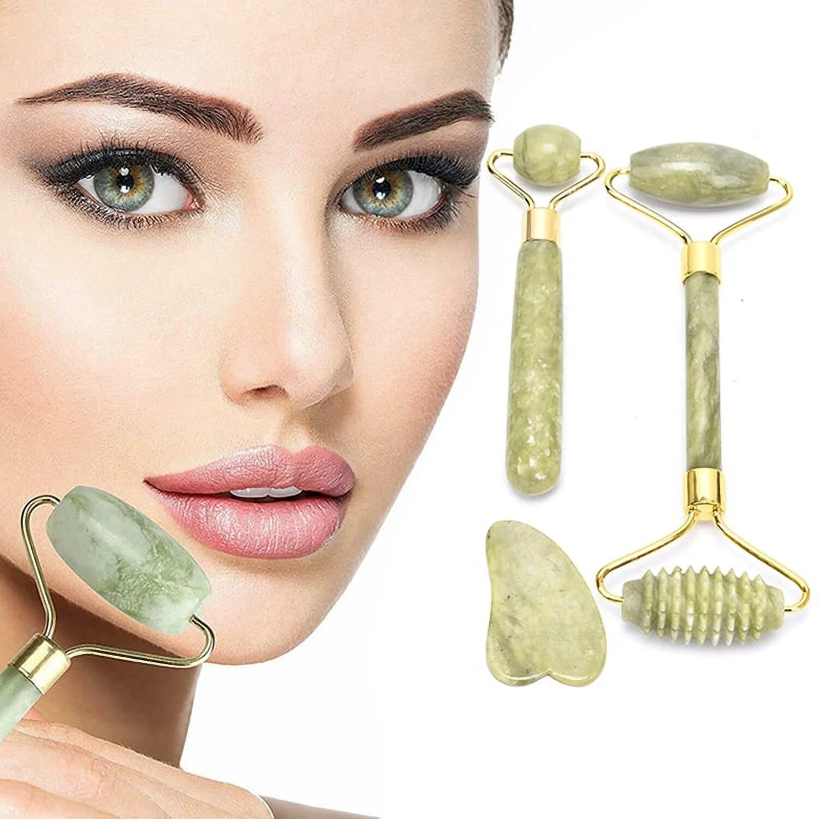 Jade Face Roller Massager Facial Skin Care Tool Anti Aging Gua Sha Scraping Tool
