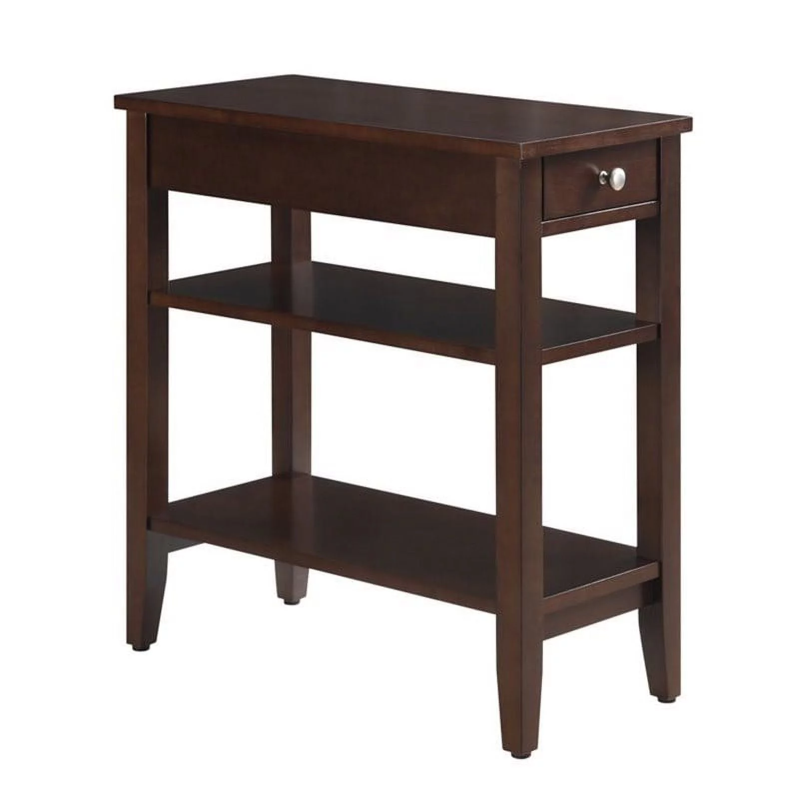 Pemberly Row 3-Tier and 1-Drawer Transitional Wood End Table in Espresso
