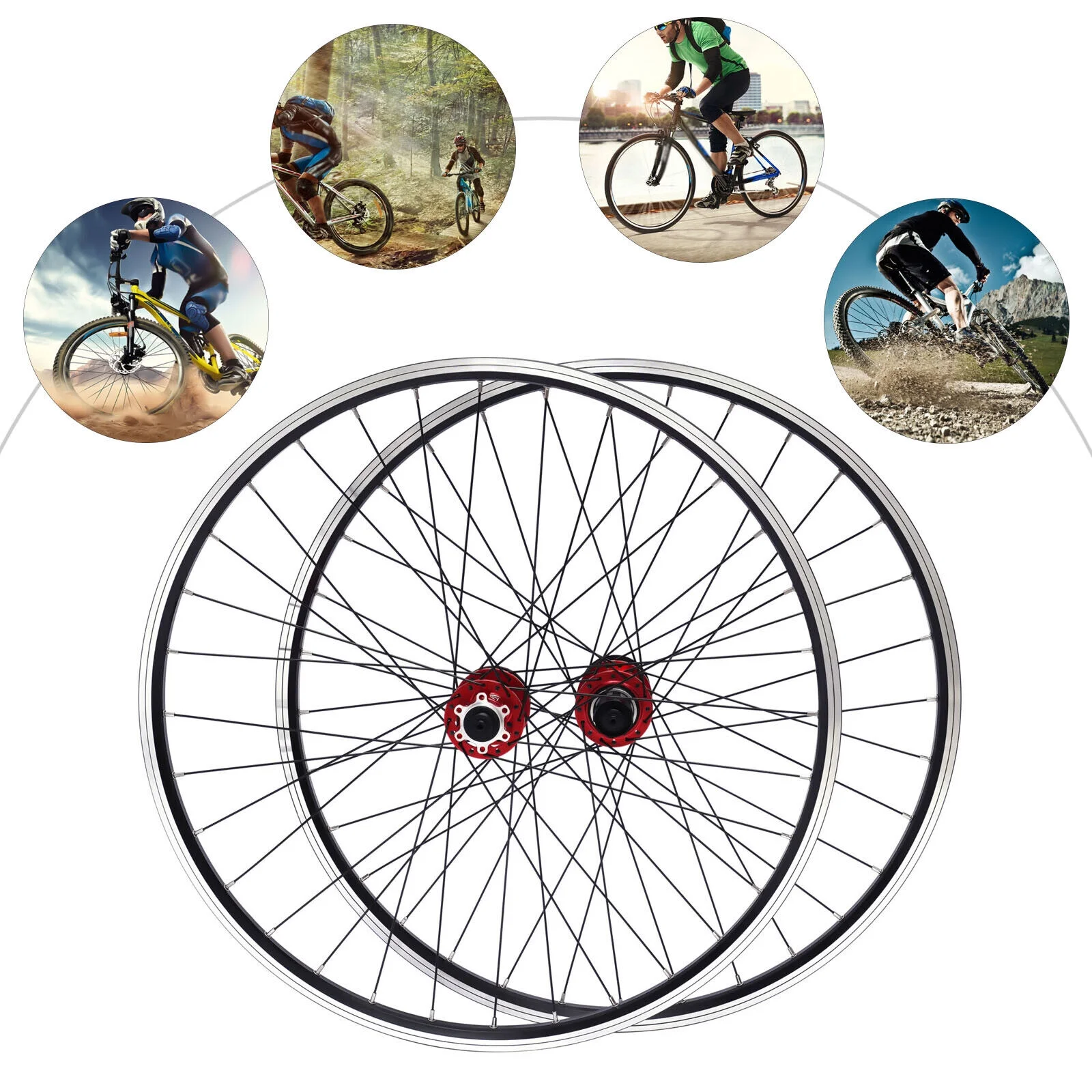 ZhdnBhnos 29'' Mountain Bike Wheelset Aluminum Alloy Rim Quick Release Front Rear Wheels Black Double Six-Hole Disc Brake MTB Wheel Set