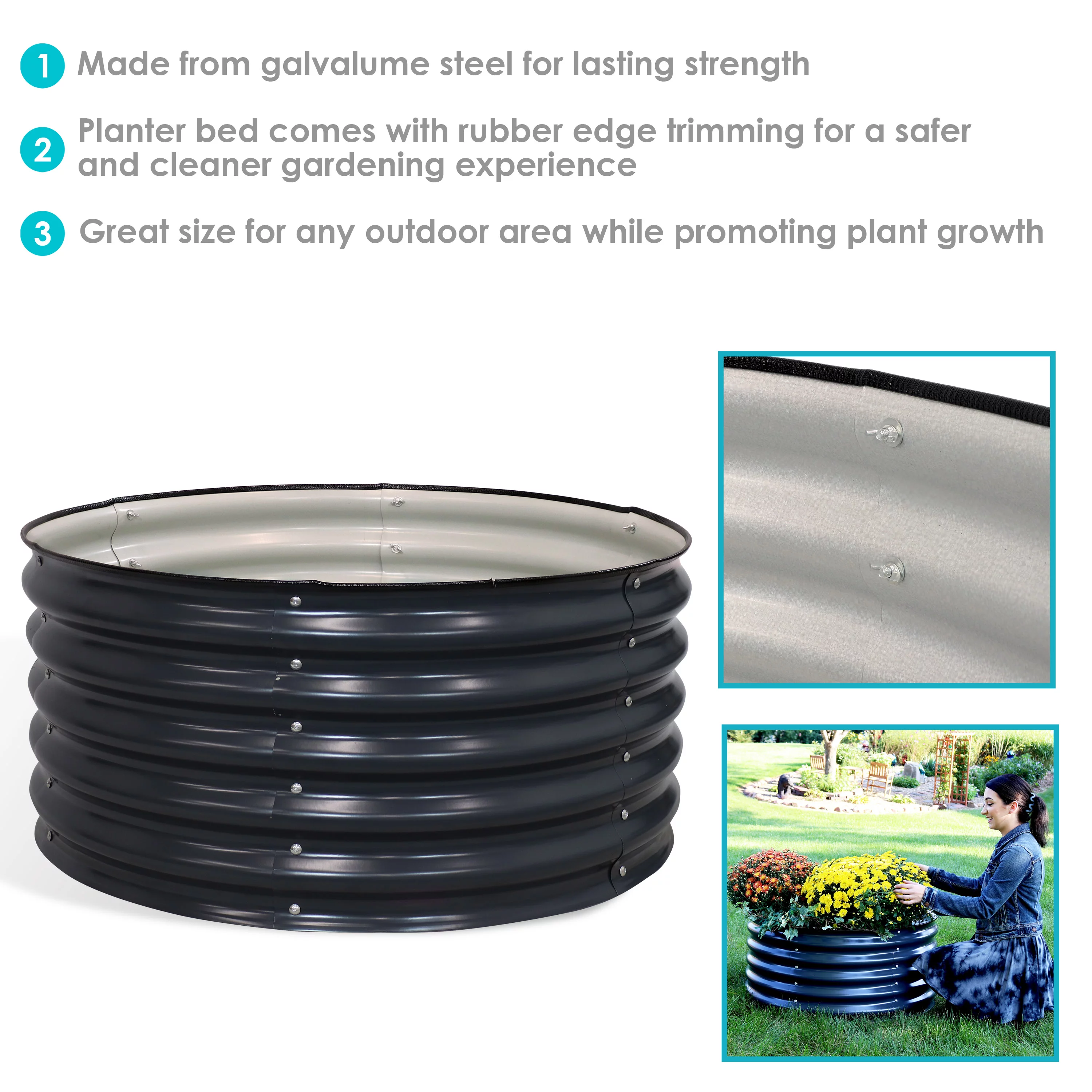 Sunnydaze Galvalume Steel Round Raised Garden Bed - 17.25