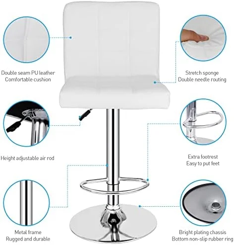xrboomlife Set of 4 Adjustable Swivel Barstools  Modern PU Leather Kitchen Counter  Stools  Square Back  Stool