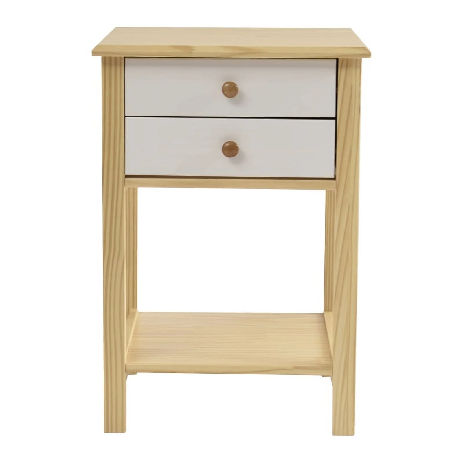 Home Square Solid Pine Wood 2 Drawer Nightstand in White & Natural - Set of 2