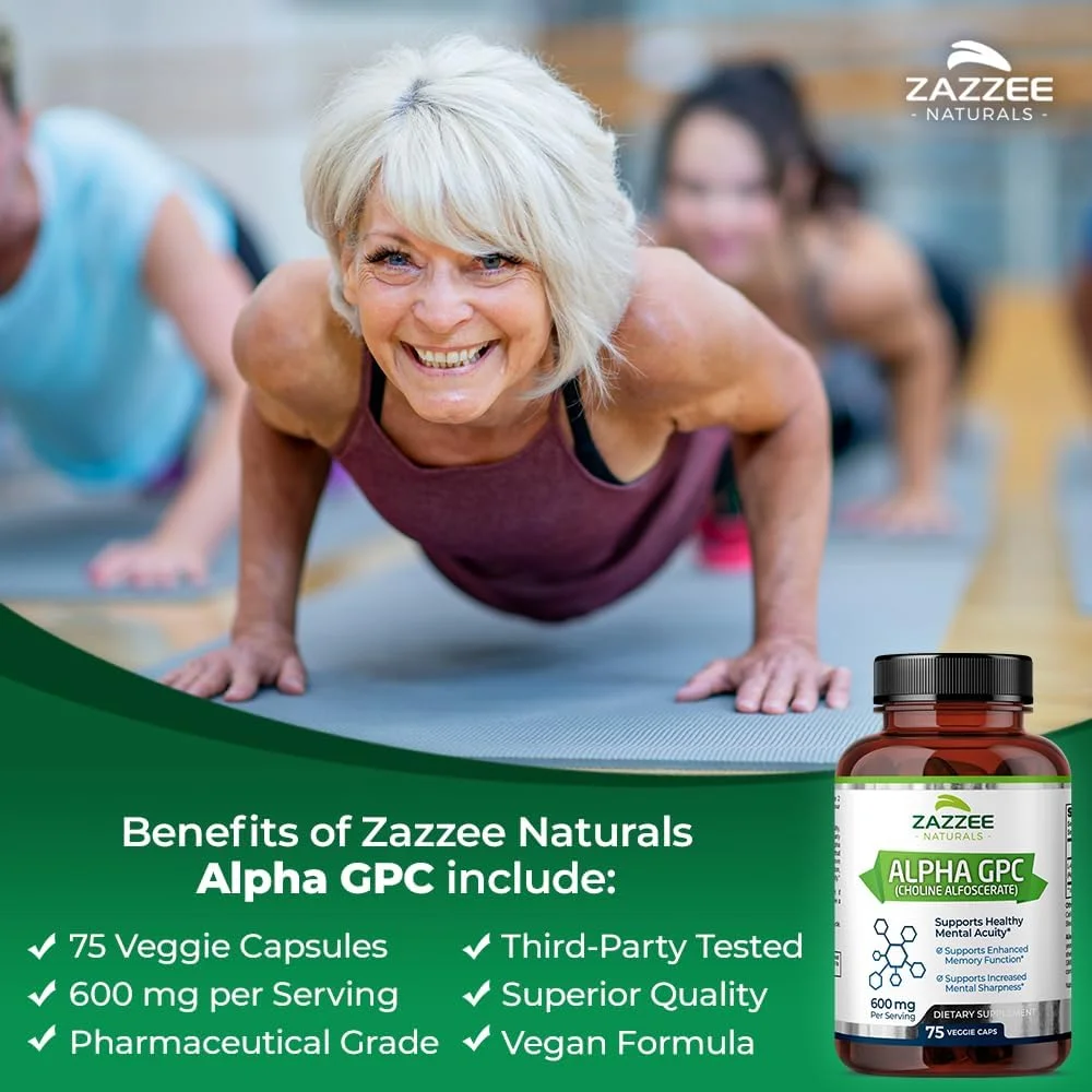Zazzee Alpha GPC Choline 300 mg per Capsule, 75 Vegan Capsules, 100% Pure Pharmaceutical Grade, 100% Vegetarian, Standardized for Potency and Purity, All-Natural and Non-GMO