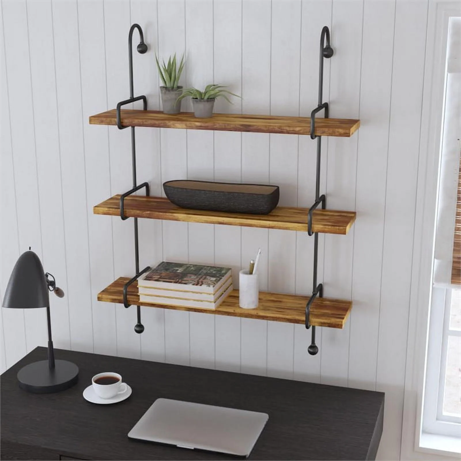 Linon Chrisley Metal Wall Shelves in Black
