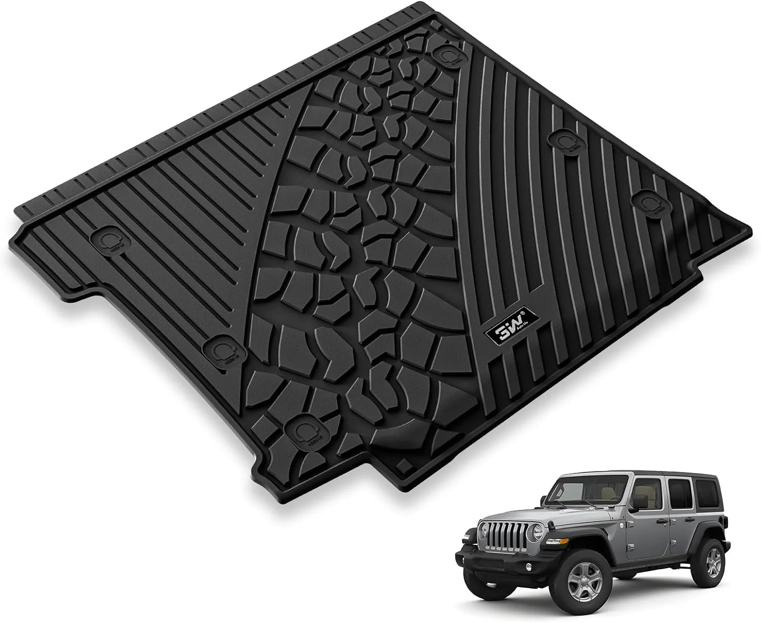 3W Cargo Liner Fit for Jeep Wrangler JL with SUBWOOFER 2018-2024 (Non JK or 4XE) TPE All Weather Custom Fit Trunk Liner for JL Unlimited 4-Door with SUBWOOFER Black