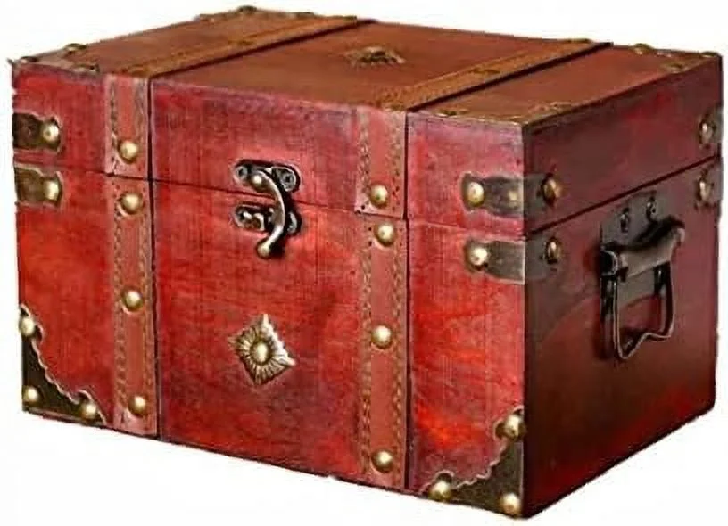 Wooden Box Antique Vintage Trunk Witchcraft Kit Wood Metal Leather Chest (Large)