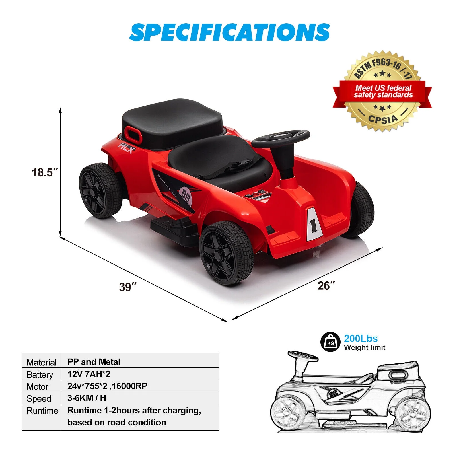 JOYLDIAS 2-Seater Kids Go Kart 24V Parent-Child Ride On Car with Remote Control, Music, Horn, Tool Box (Red)