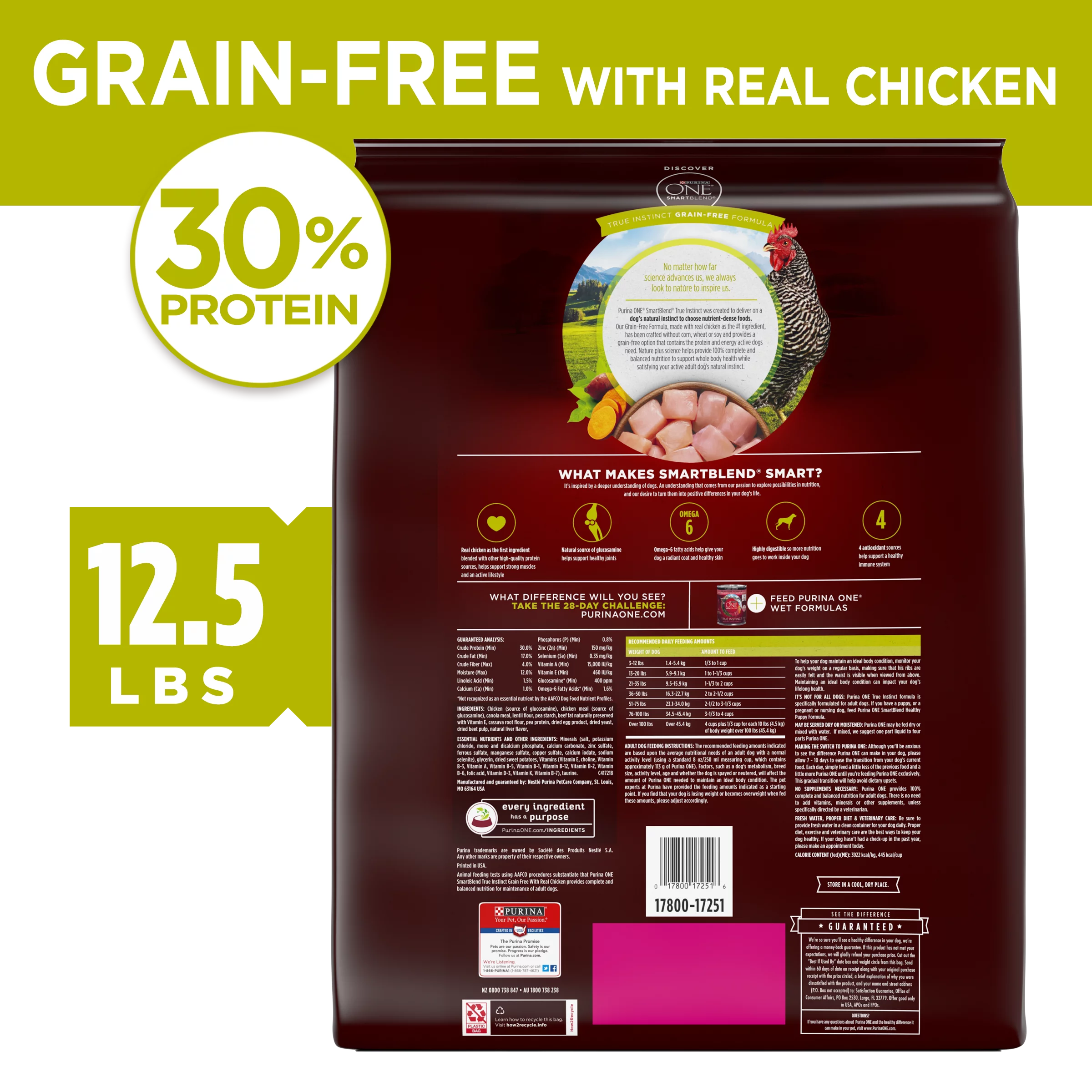 Purina ONE Grain Free, Natural, High Protein Dry Dog Food, SmartBlend True Instinct Real Chicken, 12.5 lb. Bag