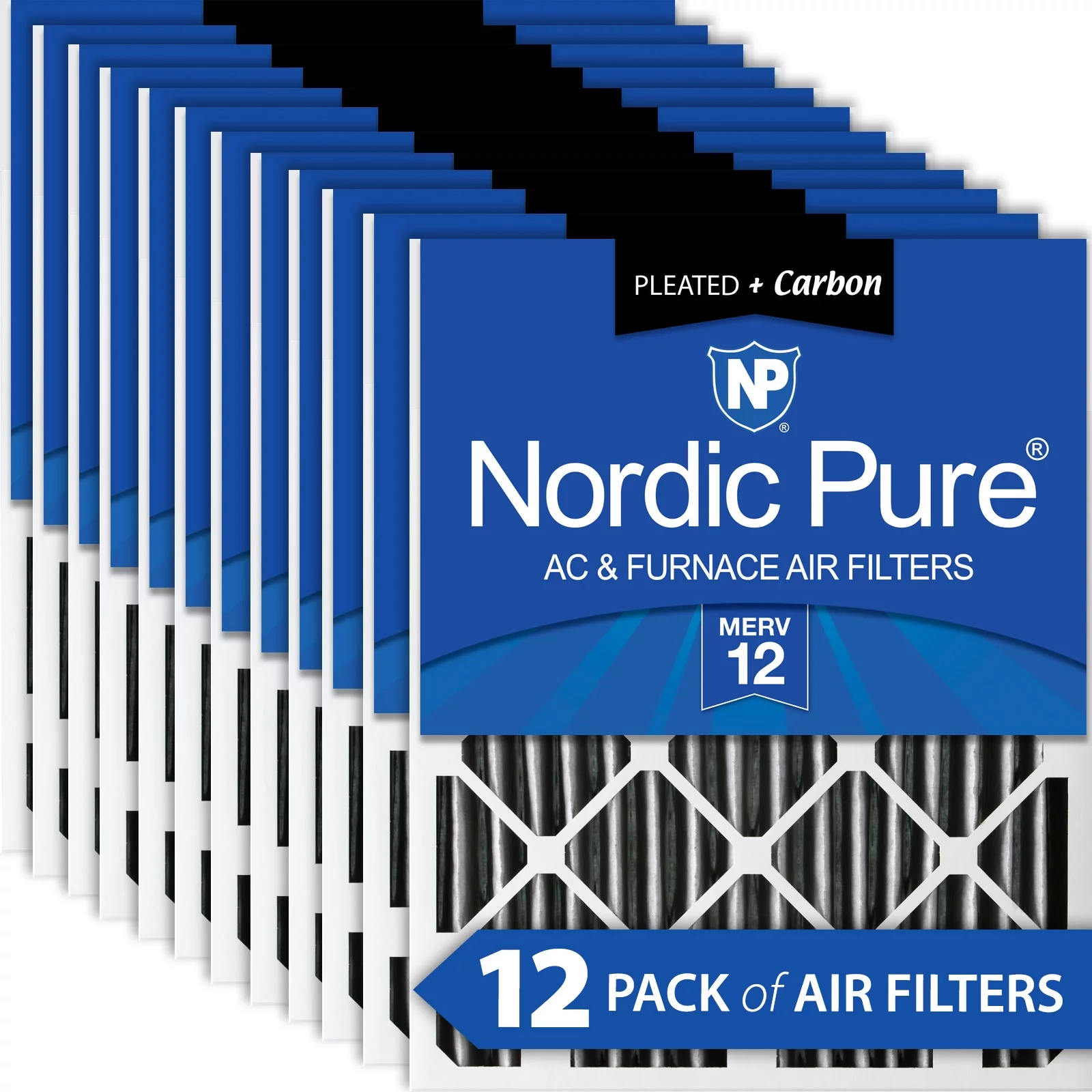 Nordic Pure 14x20x2 Pleated Air Filters MERV 12 Pleated Plus Carbon 12 Pack