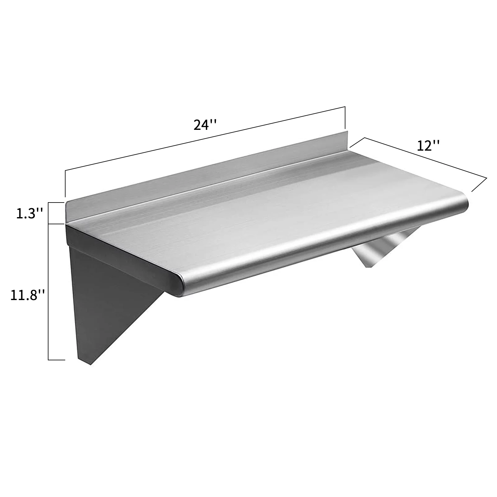 Stainless Steel Shelf 12 x 24 Inches,250lb, Wall Mount Floating Shelving for Restaurant, Kitchen, Home and Hotel
