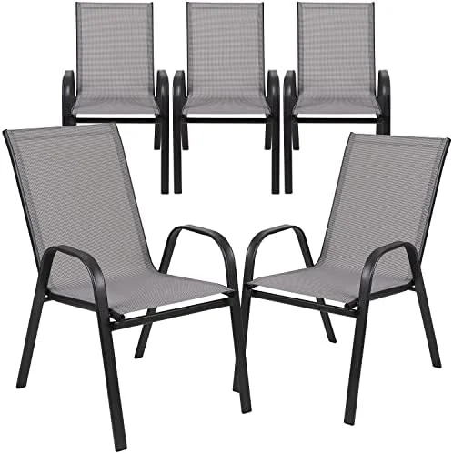 5 Pack Brazos Series Gray Outdoor Stack Chair With Comfort Material And Metal Frame