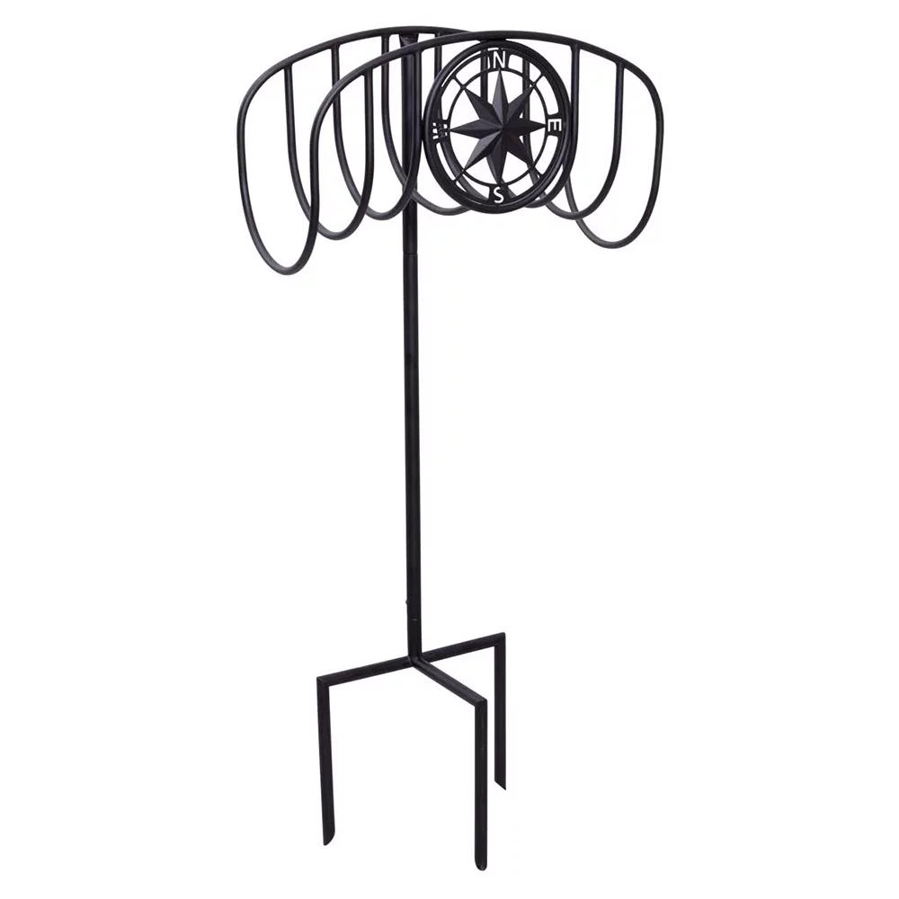 Liberty Garden 3-Prong Gauge Manger Compass Water Hose Stand with Shelf