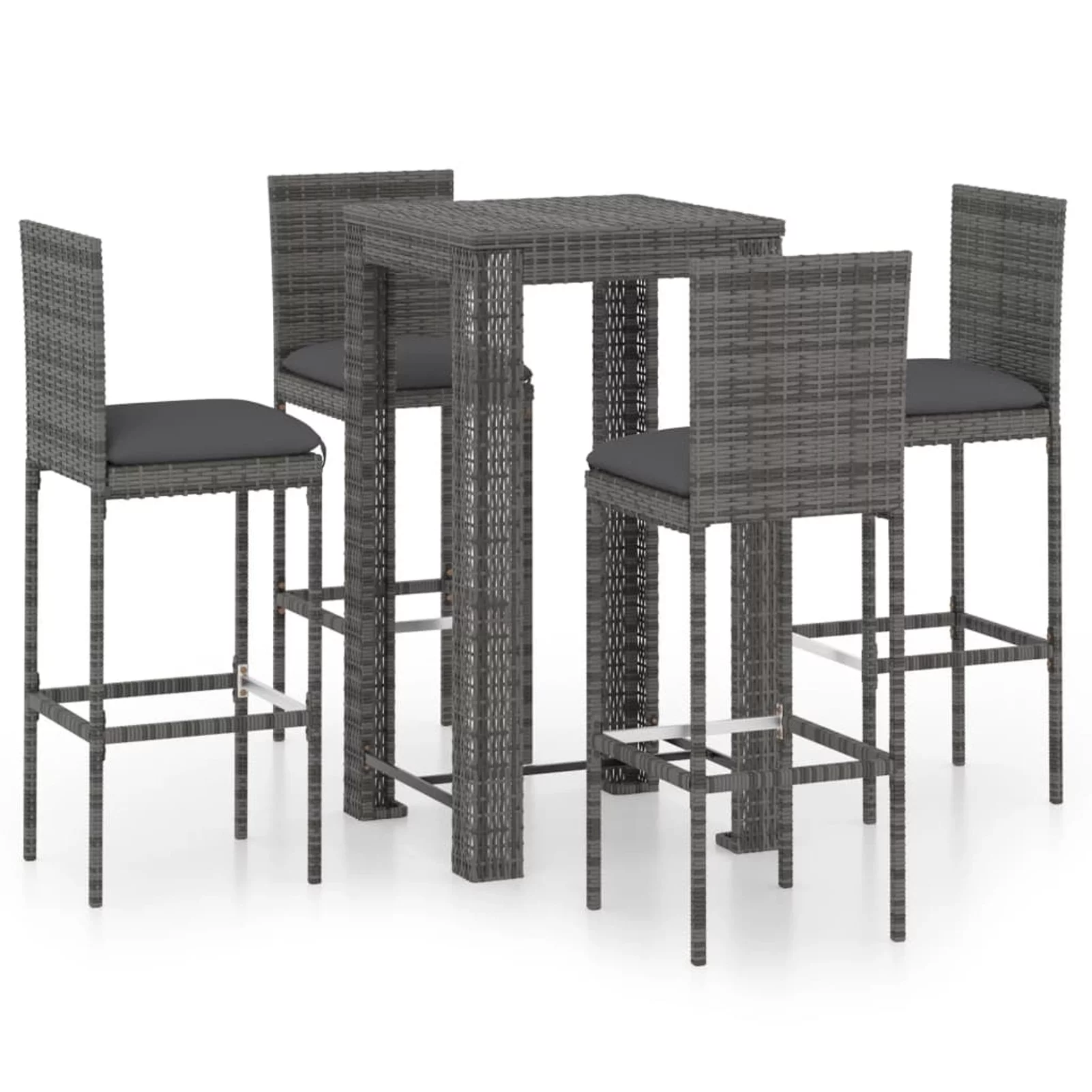 5 Piece Patio Bar Set with Cushions Poly Rattan Gray