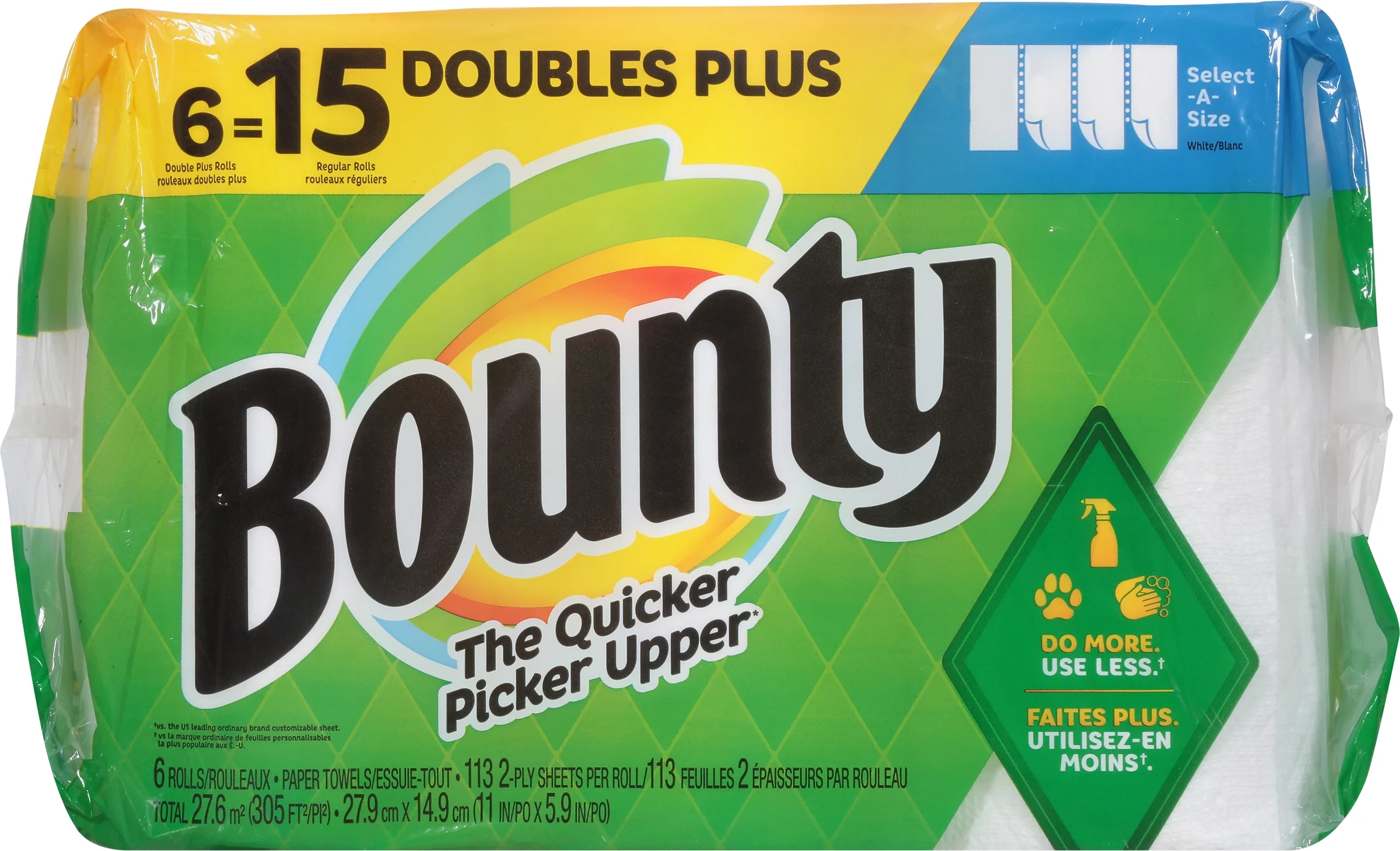 Bounty Select-A-Size Paper Towels, White, 6 Double Plus Rolls = 15 Regular Rolls