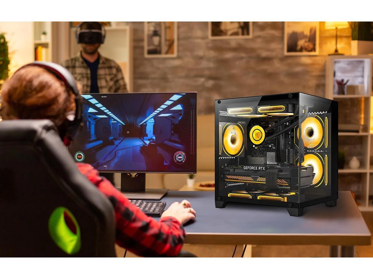 Orangexin Gaming PC -AMD Ryzen 5 5600G (4.4GHz Turbo) , Radeon RX 6750 GRE 12G ,16GB DDR4 3200MHz ,1TB PCIe+1TB SATA SSD, 240mm AIO,WiFi ,Boothblue &RGB Fans Windows 11 Pro Desktop