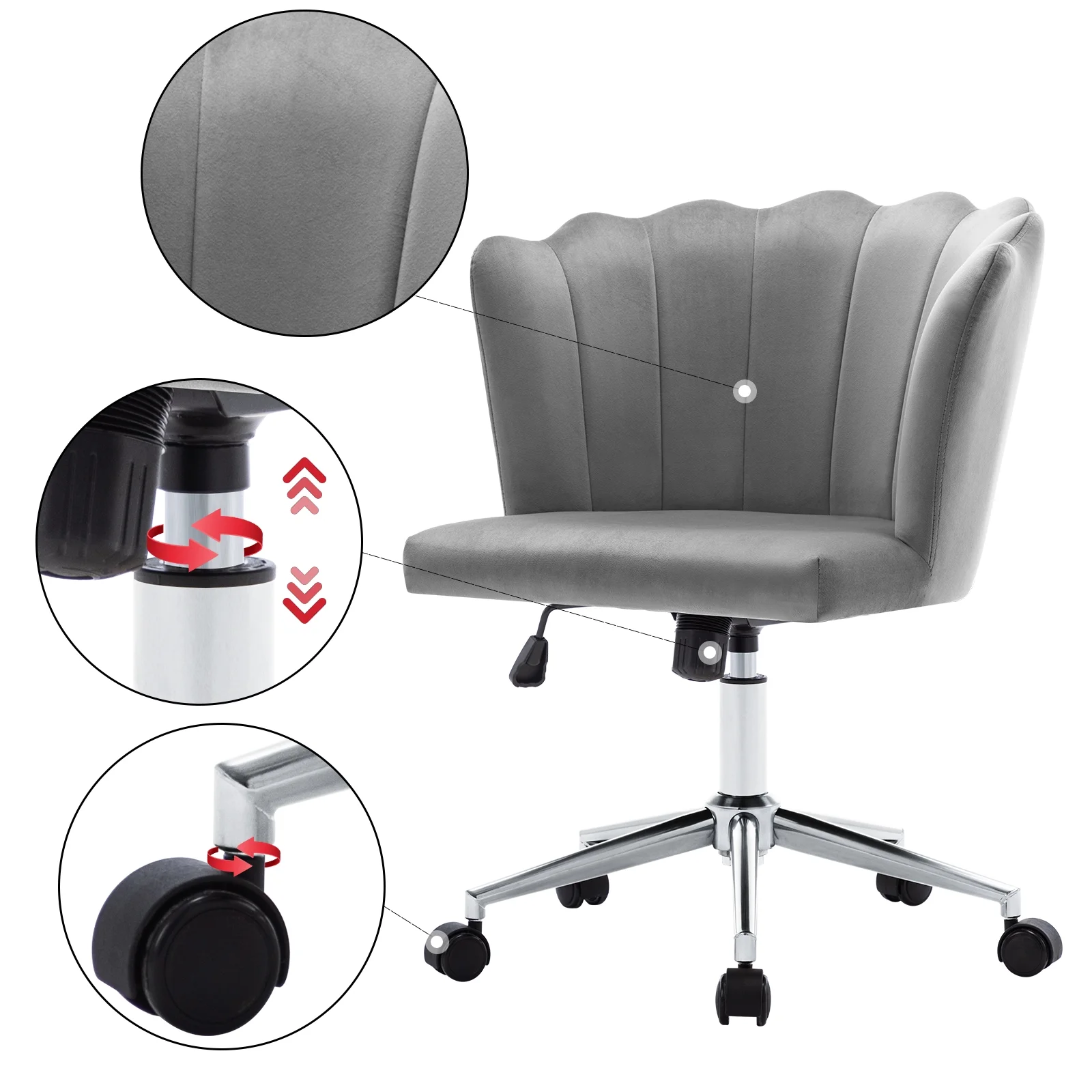 Duhome Home Office Chair Task Chair Velvet Swivel Gray 1 Pcs