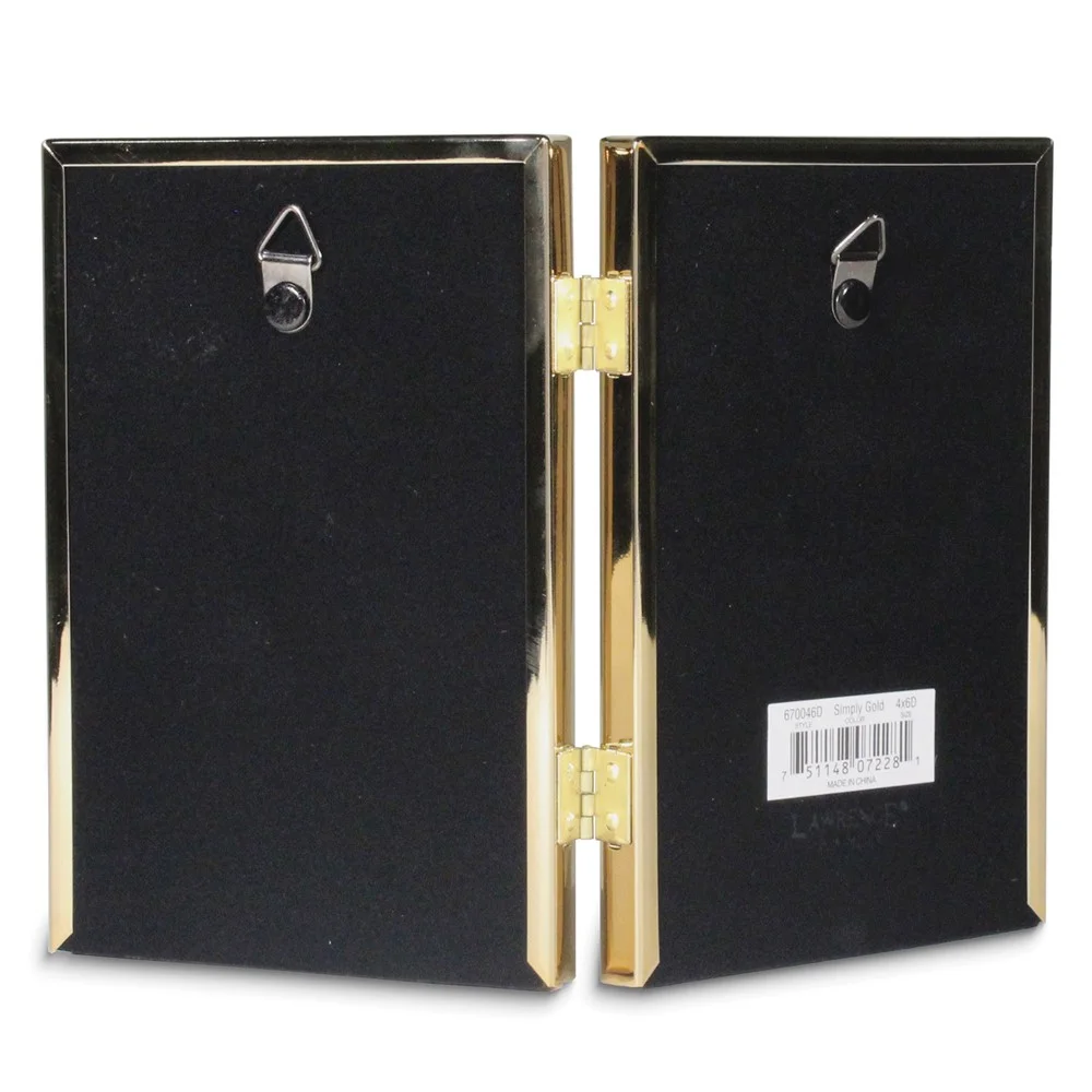 4x6 Portrait Hinged Double Simply Gold-tone Metal Frame QGM22271