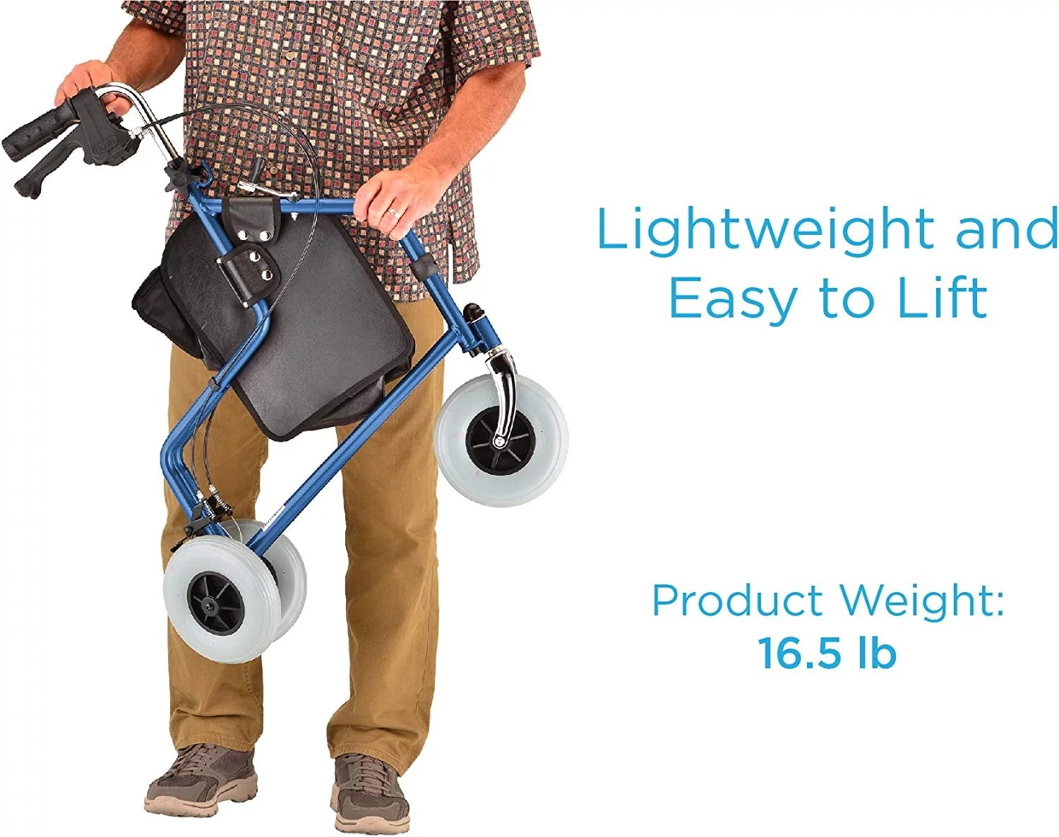 NOVA Traveler 3 Wheel Rollator Walker, All Terrain 8 Wheels, Includes Bag, Basket and Tray - Blue