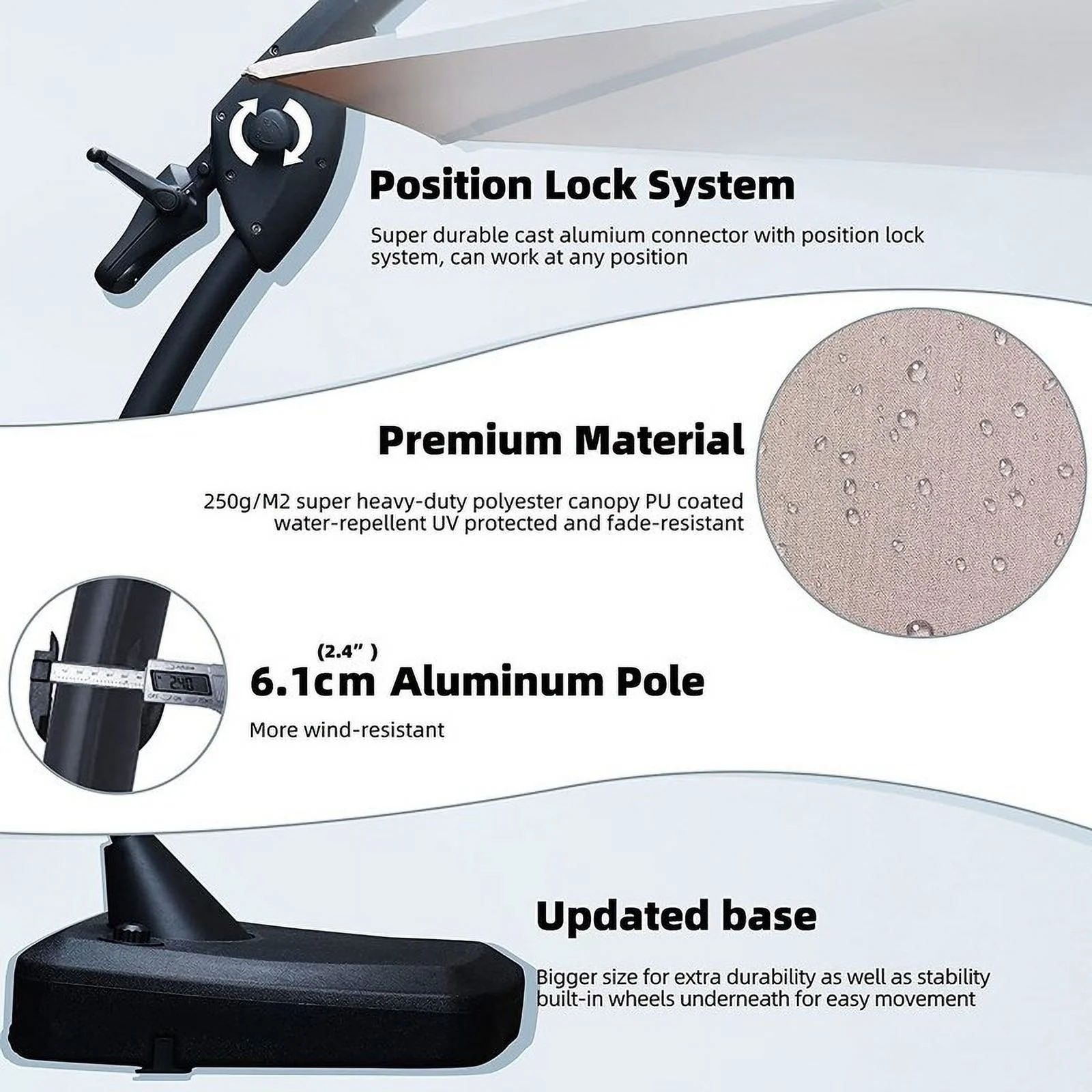 UKISHIRO 11 Ft Cantilever Offset Aluminum Patio Cantilever Umbrella with Tilt and Base