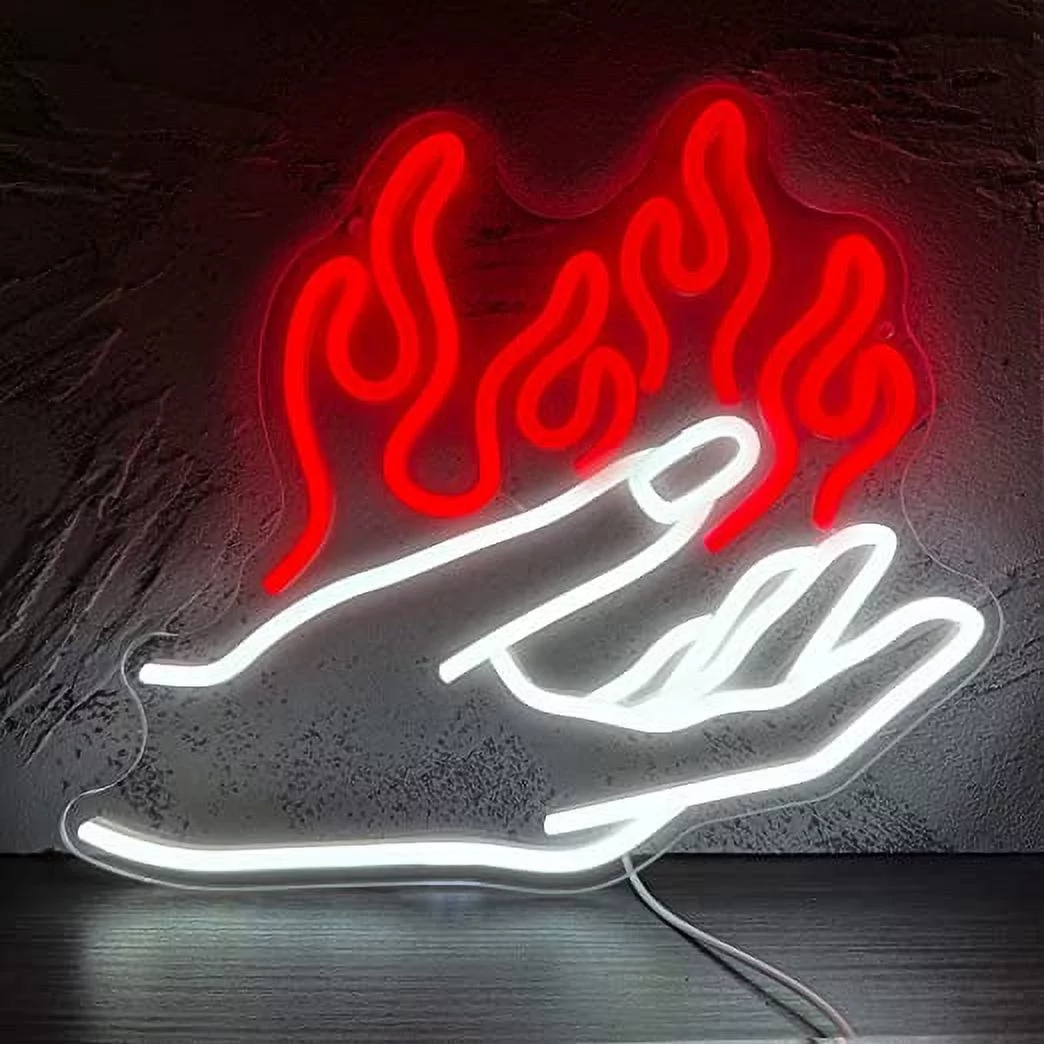 Wanxing Fire Hand LED Neon Light Signs USB Power for Bedroom Home Men's Cave Bar Wedding Party Decoration