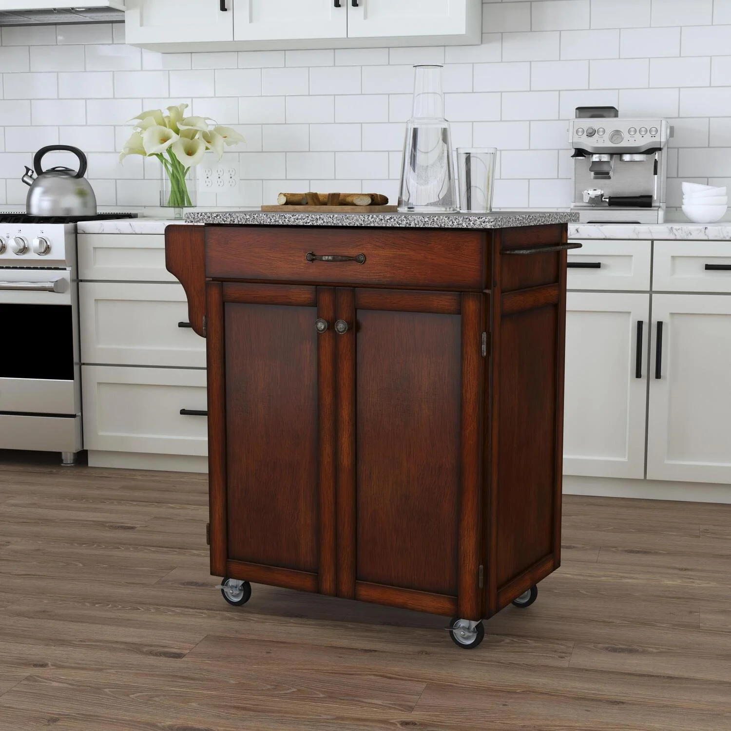 Homestock Asian Allure Brown Wood Kitchen Cart