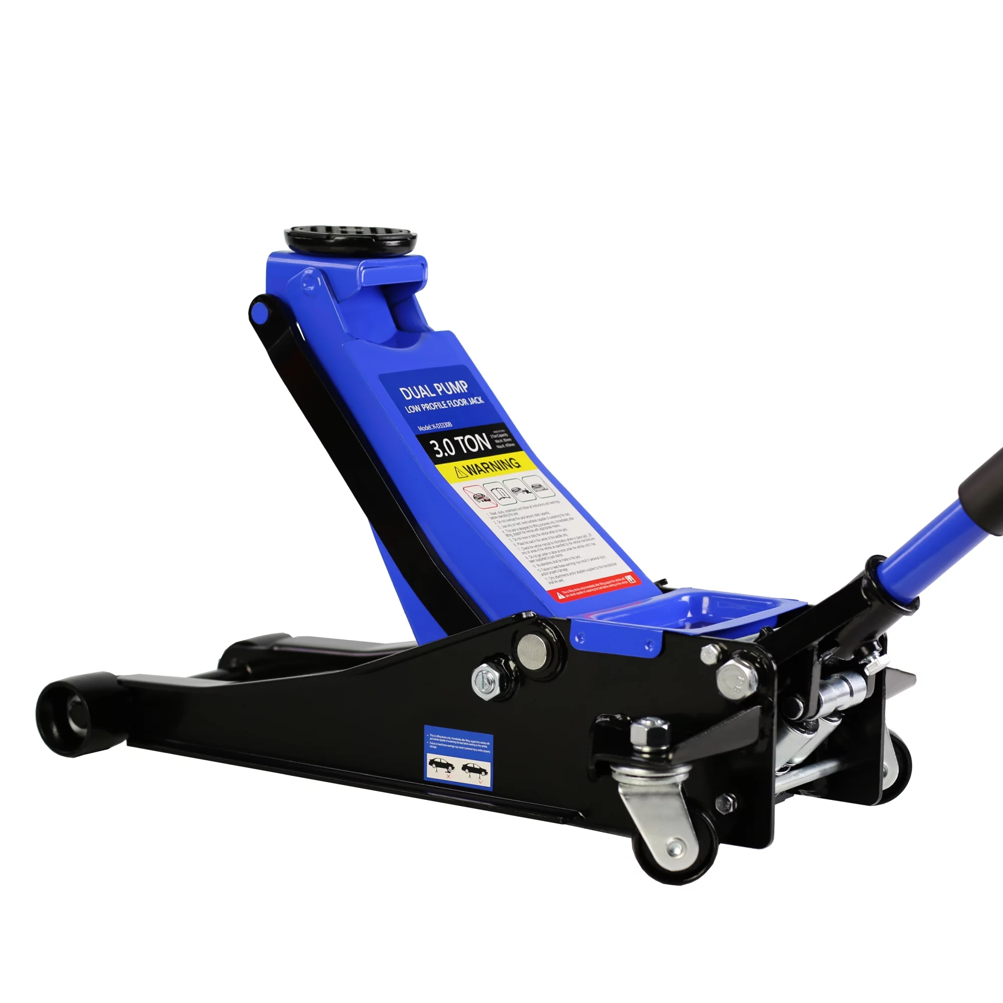 3-Ton (6600 lb) Hydraulic Low Profile Steel Racing Floor Jack with Dual Piston Quick Lift Pump, Blue, Lifting Range 3.3