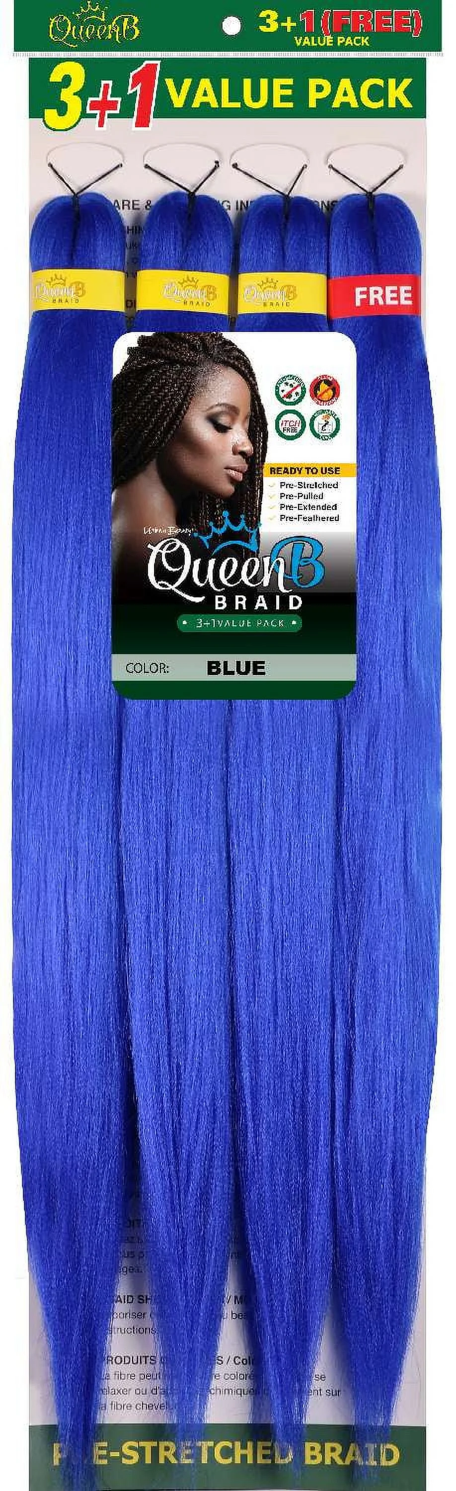 Urban Beauty Queen B Braid Synthetic 3 + 1 Value Pack 60 Inch Color BLUE