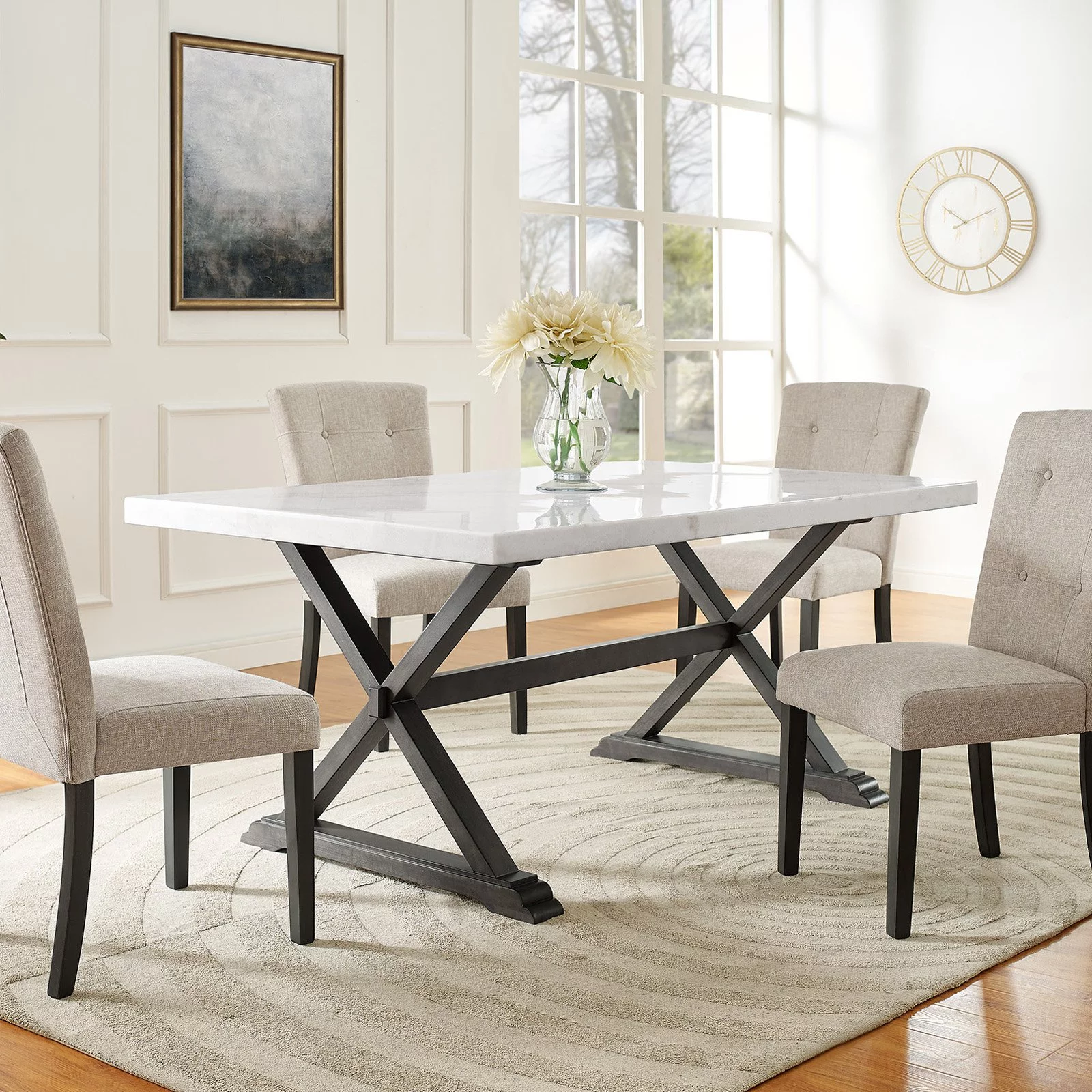 Picket House Furnishings Landon Marble Top Dining Table in White