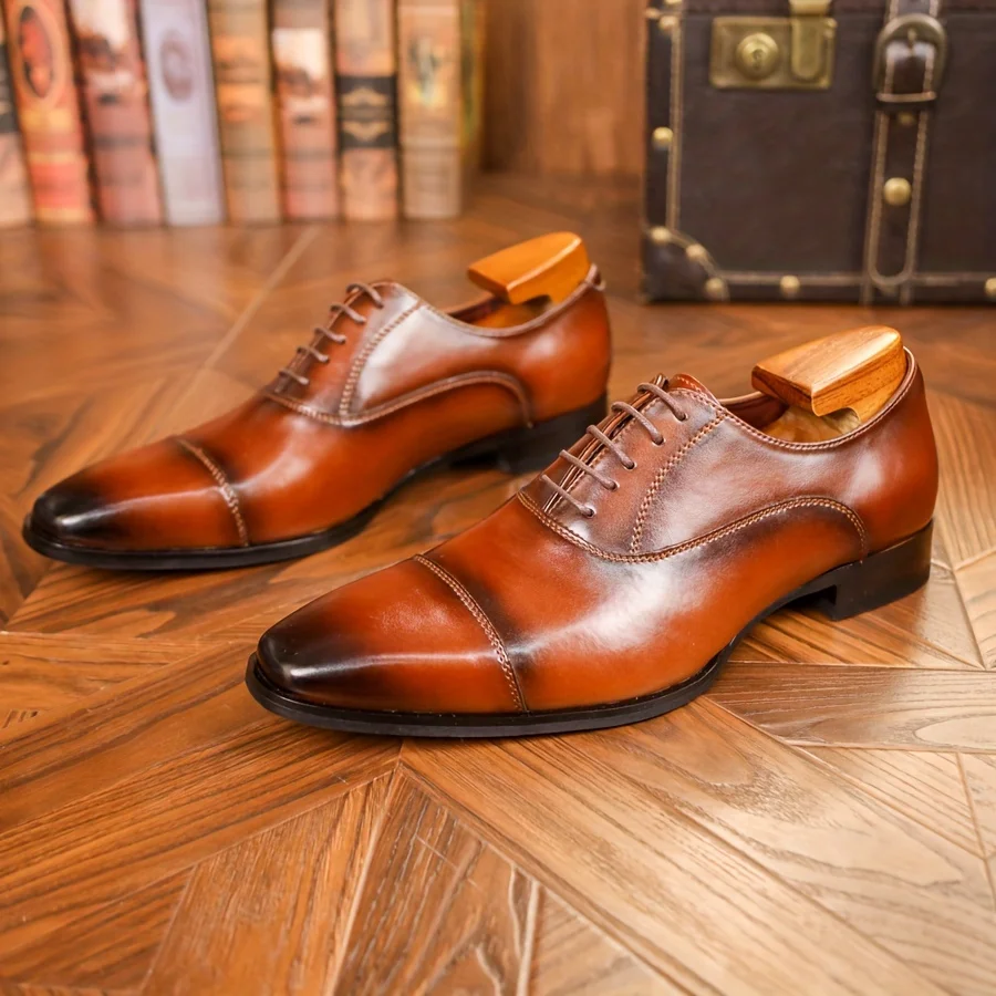 KINODAY Men‘s Formal Oxfords | Comfortable Leather Lace-Up Shoes | Non-Slip  Wear-Resistant Sole | For Business & Weddings