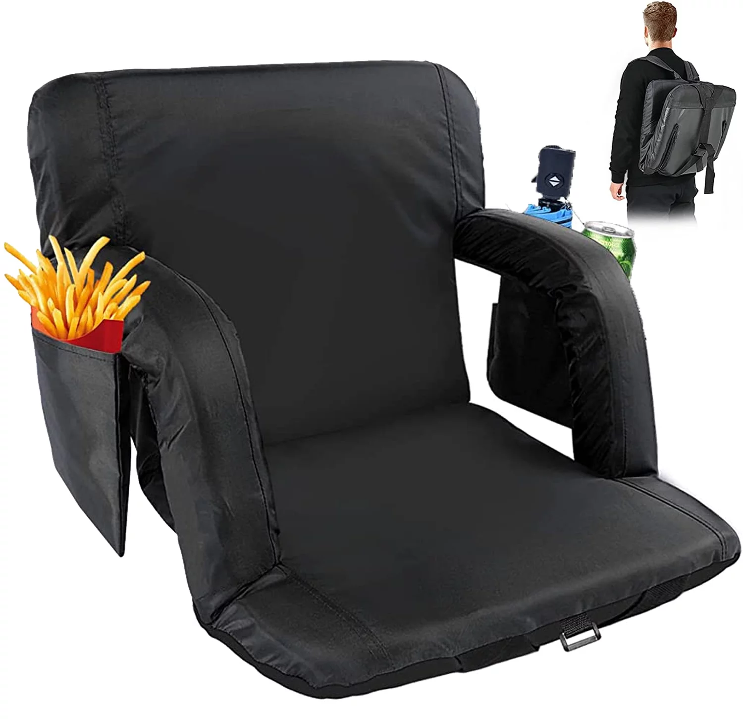 Lilypelle Stadium Seats for Bleachers with Back Support, 6 Reclining Positions Bleacher Seats with Cushion 20.5in Wide,1 Pack Bleacher Chairs ,Black