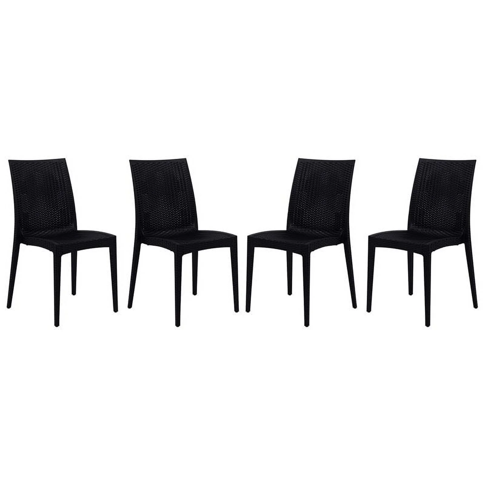 Afuera Living Modern Weave Indoor Outdoor Dining Chair in Black Set of 4