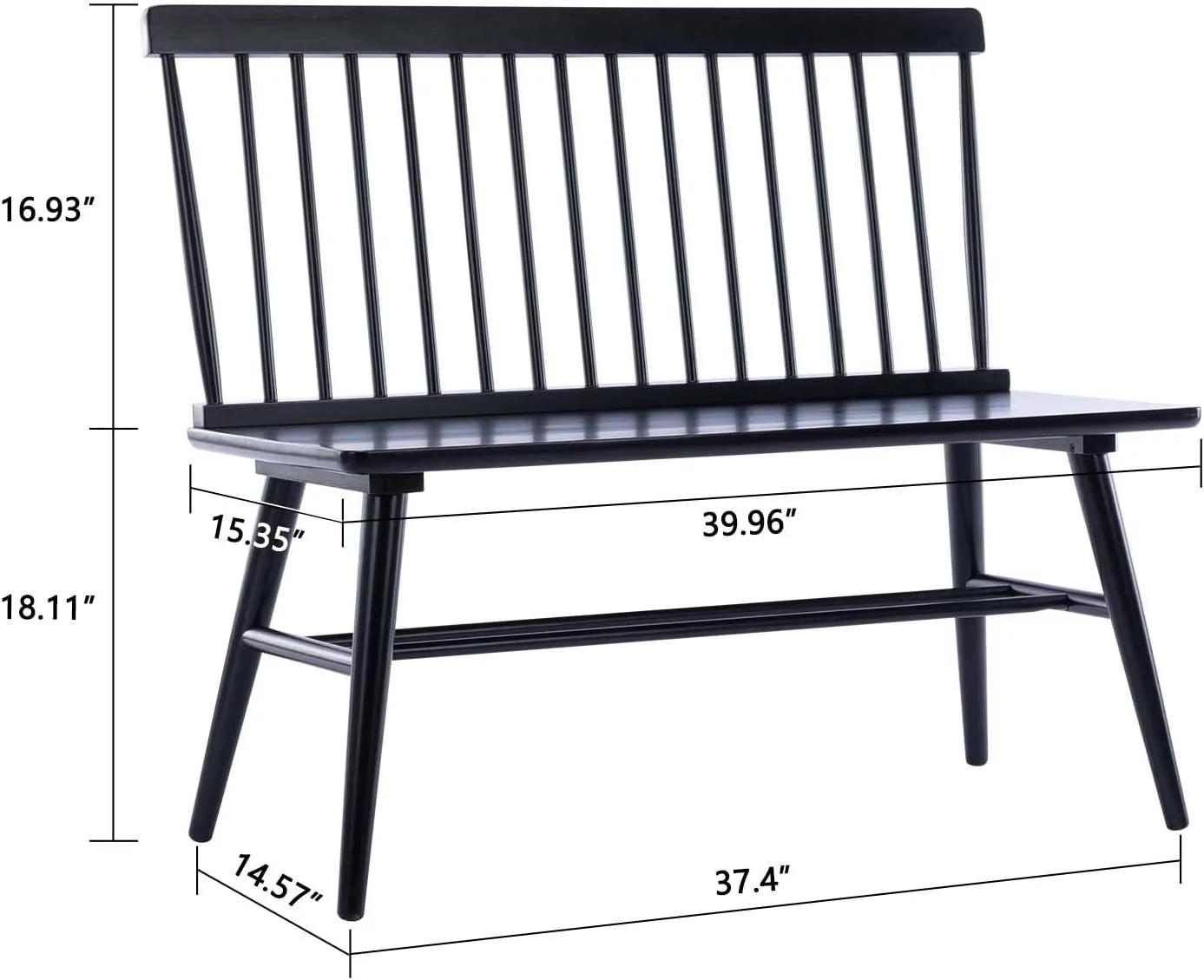 Entryway Bench, Black Dining Bench with Spindle Back Farmhouse Wood Windsor Bench for Foyer Balcony Living Room, Black (Black, Bench)