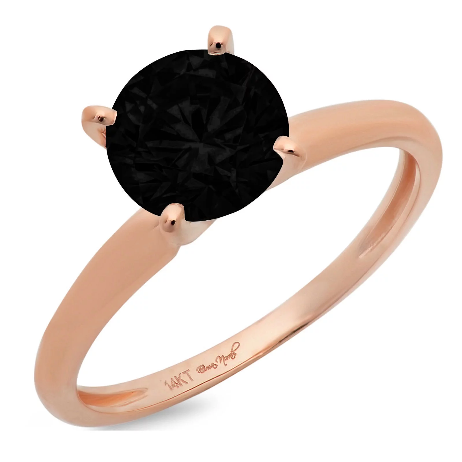 2.5ct round cut black natural onyx 14k rose gold anniversary engagement ring size 6.25