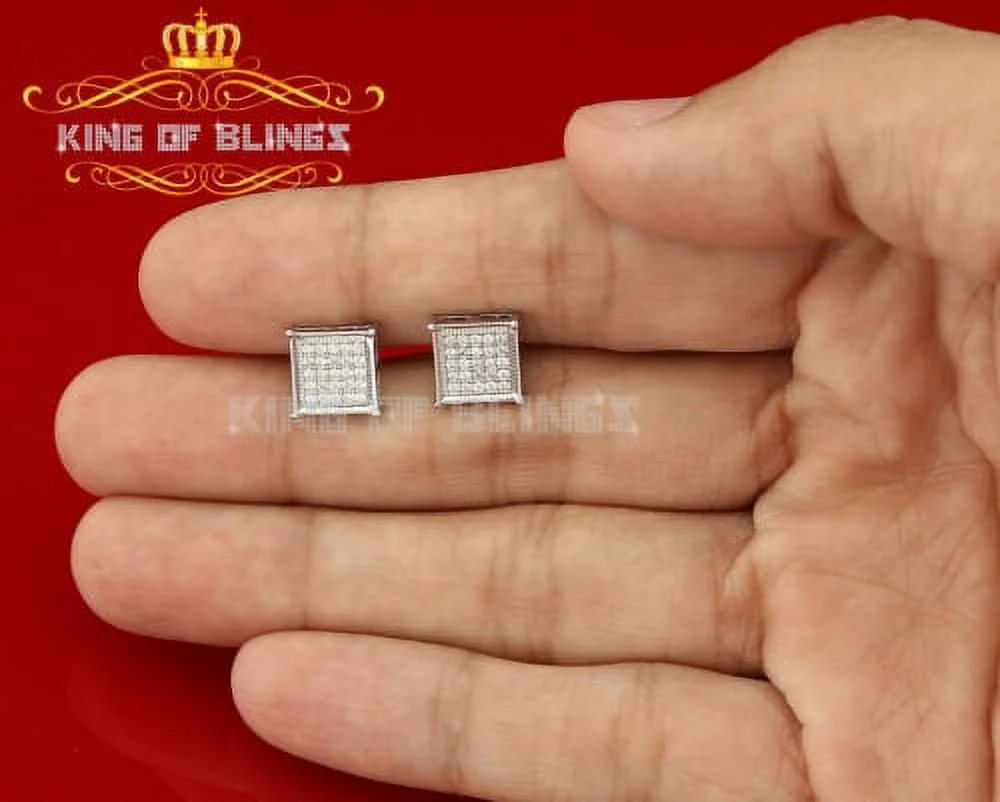 King of Bling's 0.50ct Cubic Zirconia 925 White Sterling Silver Women's Hip Hop Square Earrings