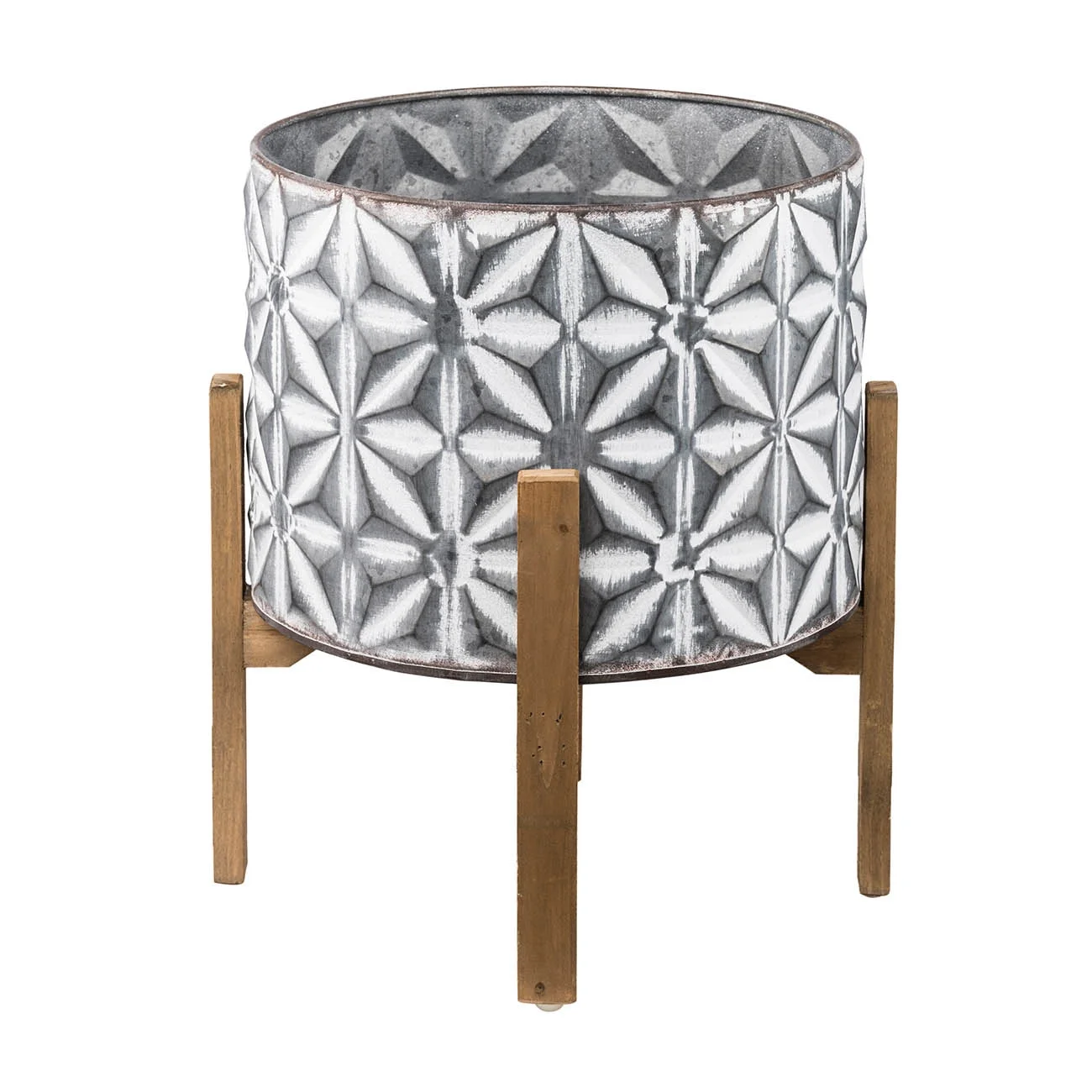 A & B Home Round Planter on Wood Stand - Set of 2