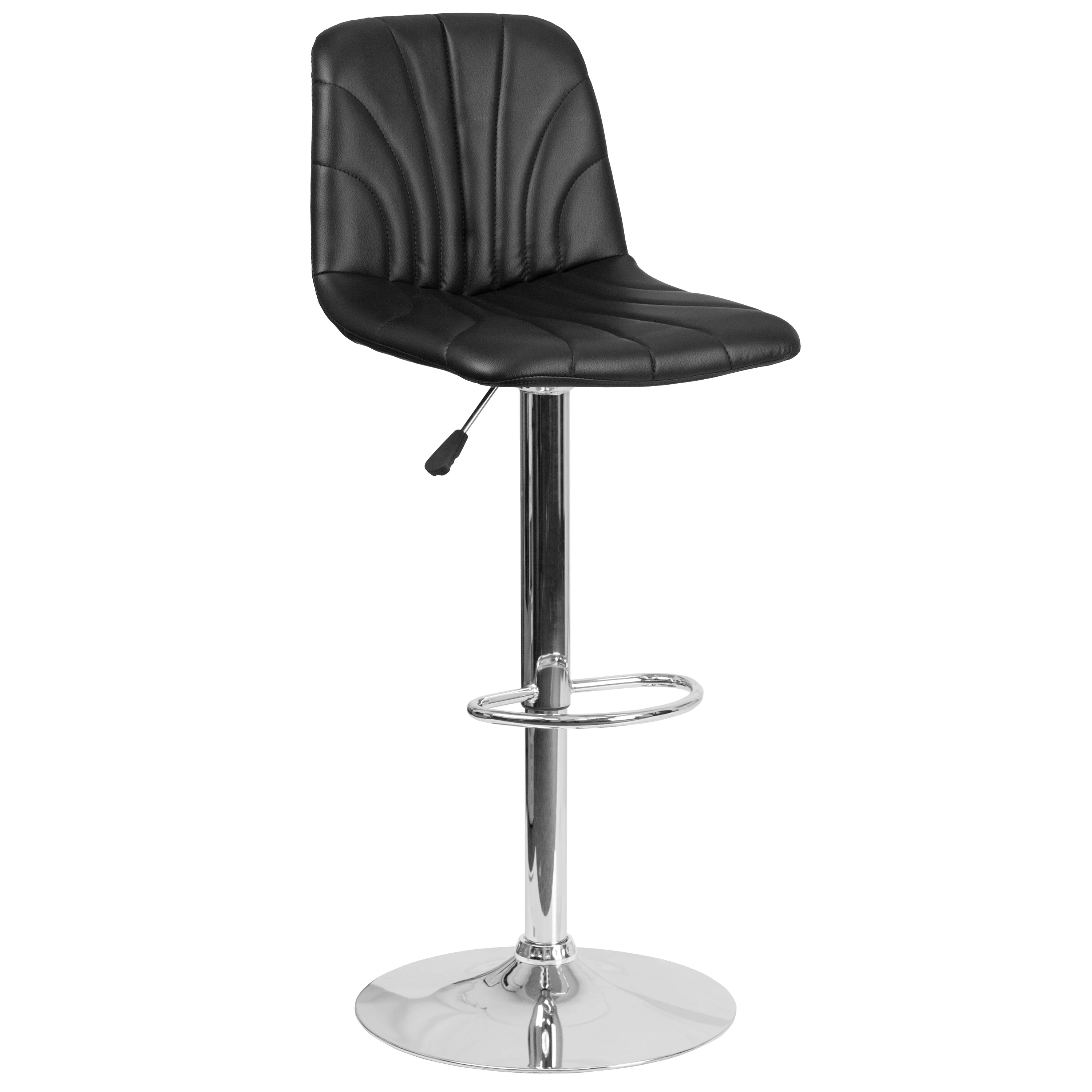 Emma + Oliver Black Vinyl Embellished Stitch Adjustable Height Barstool