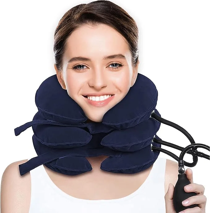 Cervical Traction Device for Neck Pain Relief, Adjustable Inflatable Neck Stretcher Neck Support, Neck Traction Pillow for Neck Pressure and Neck Tension Relief (Blue)