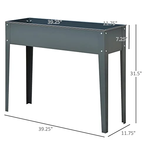 Outsunny Metal Raised Garden Bed, Elevated Planter Box with Legs and Drain Holes, Dark Gray