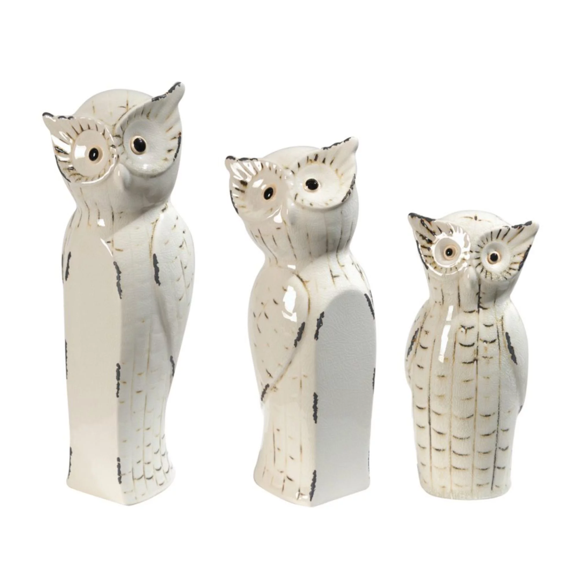 CC Home Furnishings Set of 3 White and Black Vintage Style Owl Trio Figurine Statues 14