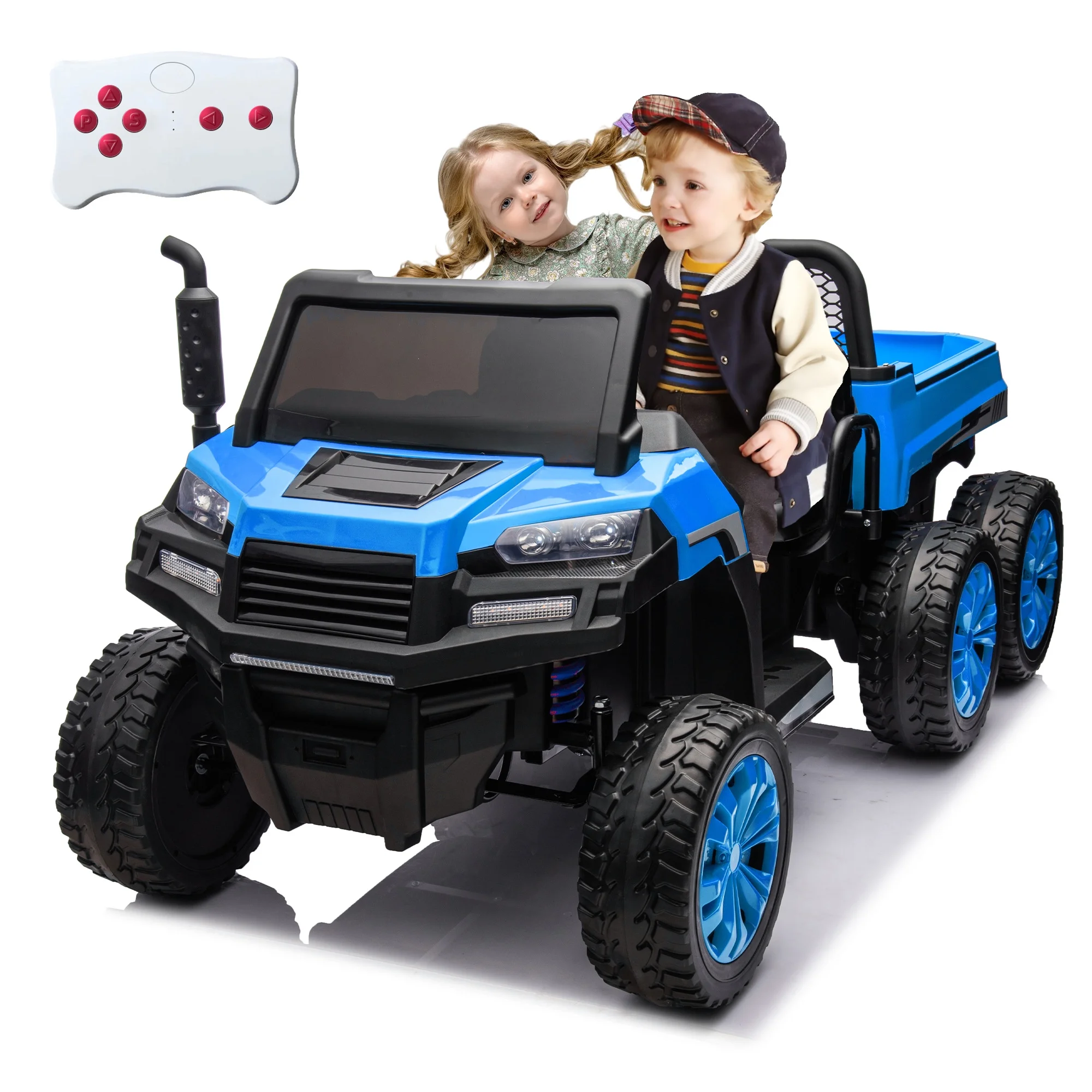 24V Ride on Truck 2 Seater Kids Ride on Car for Boys and Girls Ride on Toy with Remote Control, Bluetooth, Electric Vehicle, Age 3-8 Years Old, Blue