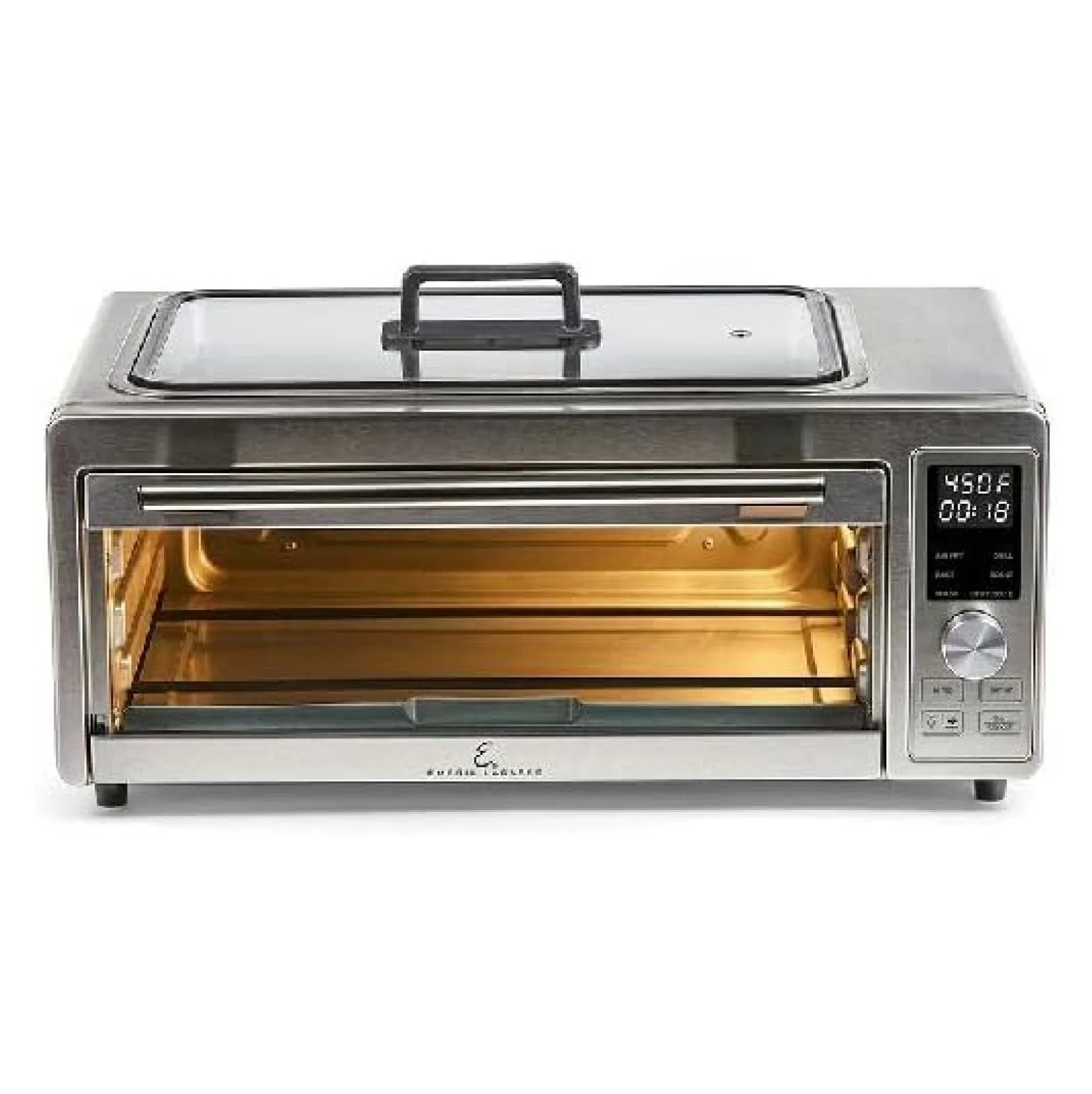 Power Grill 360, 6-in-1 Countertop Convection Toaster Oven with Top Indoor Grill, Air Fry, Roast, Toast, Bake, Dehydrate, Glass Lid, Stainless Steel