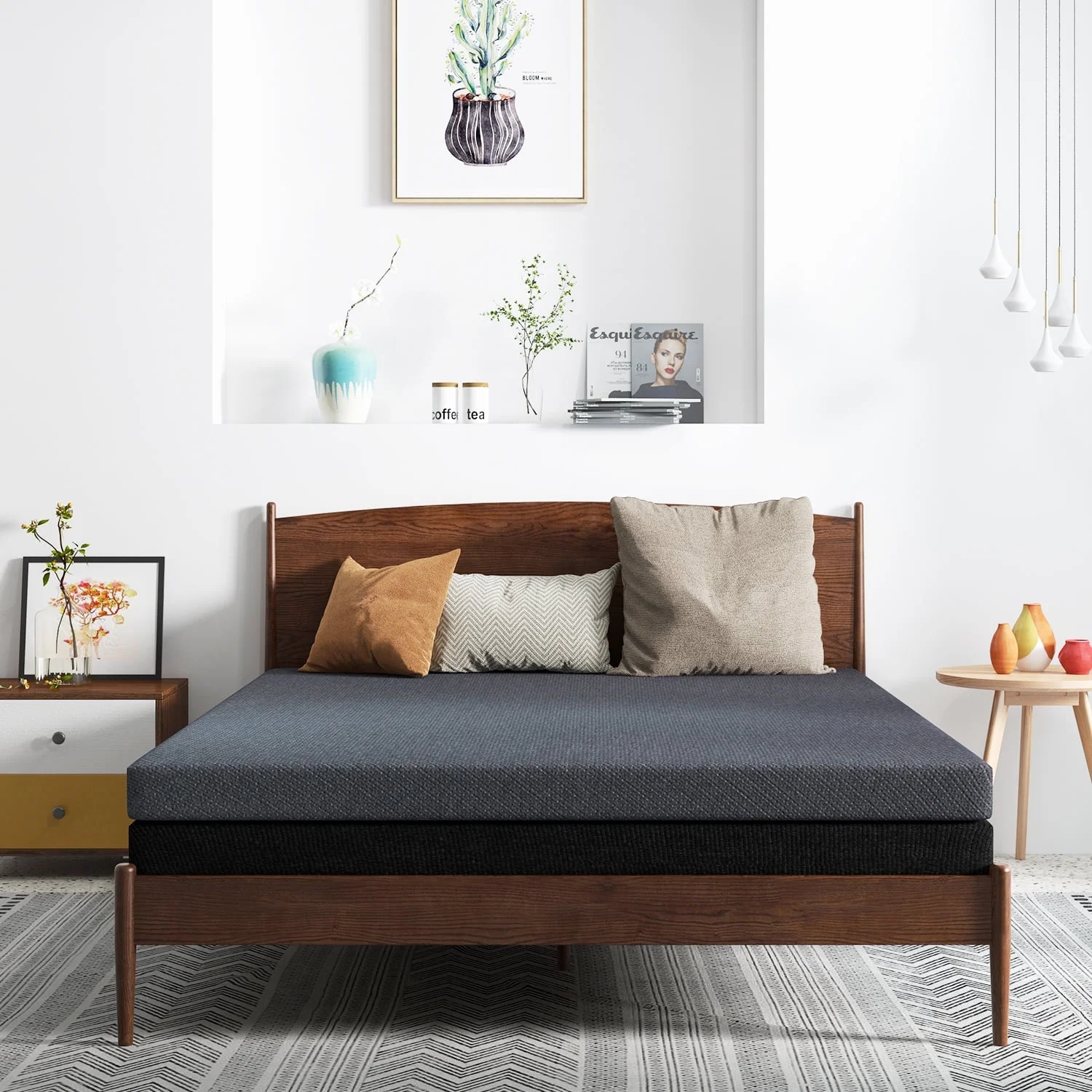 2 in 1 Twin Mattress, 8 inch Memory Foam Mattress, Bed Mattress with Cover, Pressure Relieving Mattress Topper, Gray