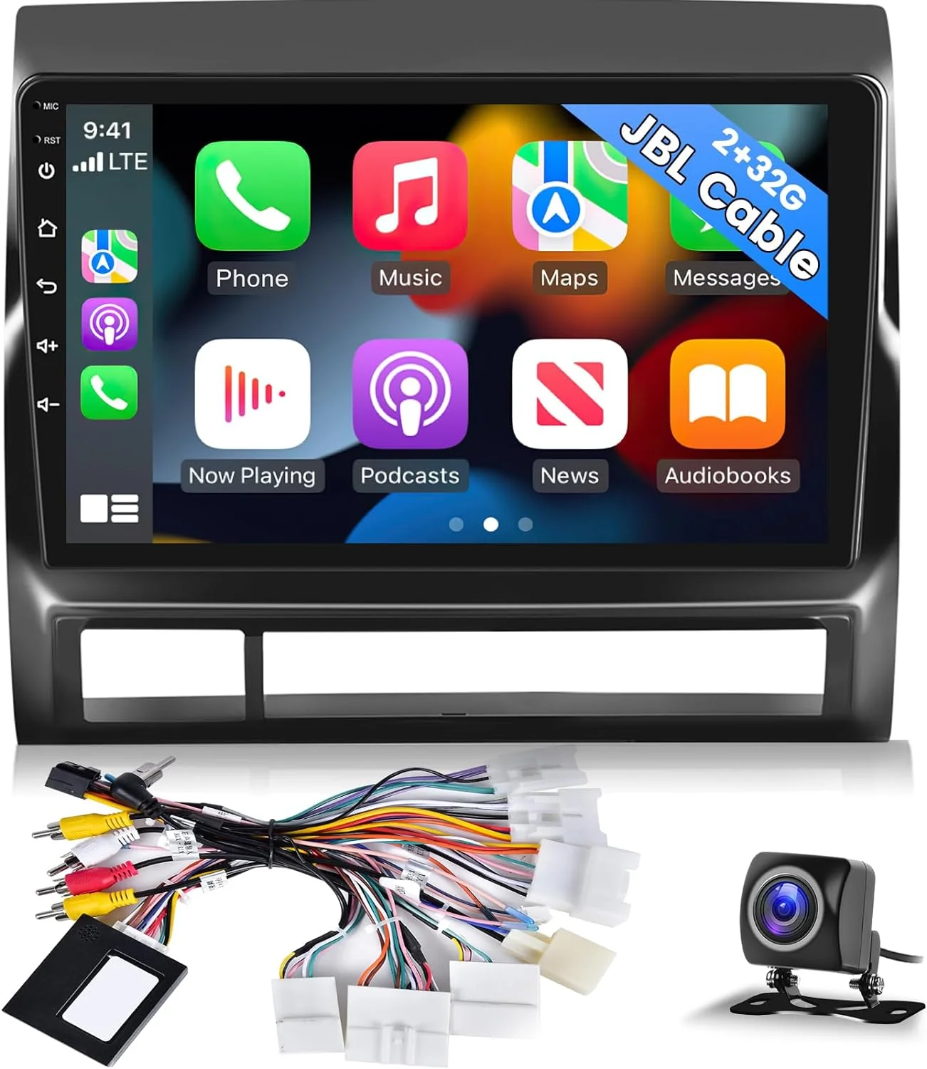 THONZER Android Car Stereo with JBL Harness for Toyota Tacoma 2005-2013, 9 inch Touchscreen Radio with Carplay & Android Auto/Hi-Fi + Backup Camera + Mic