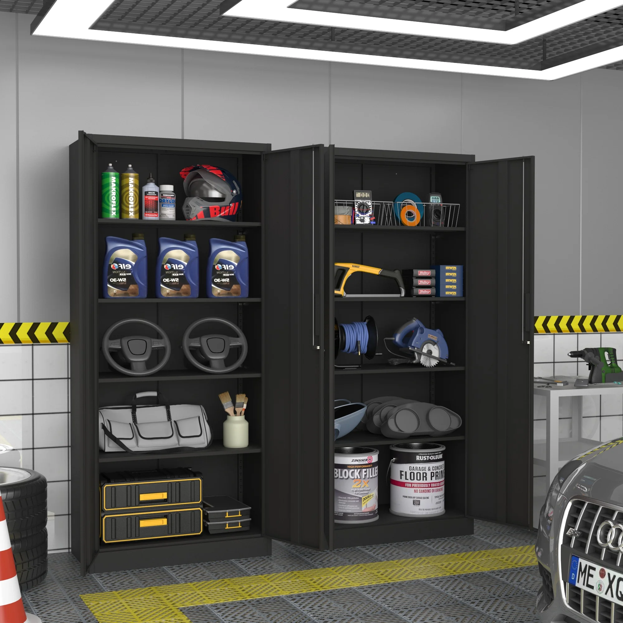 BCBYou Metal Garage Storage with 2 Doors and 4 Adjustable Shelves,71