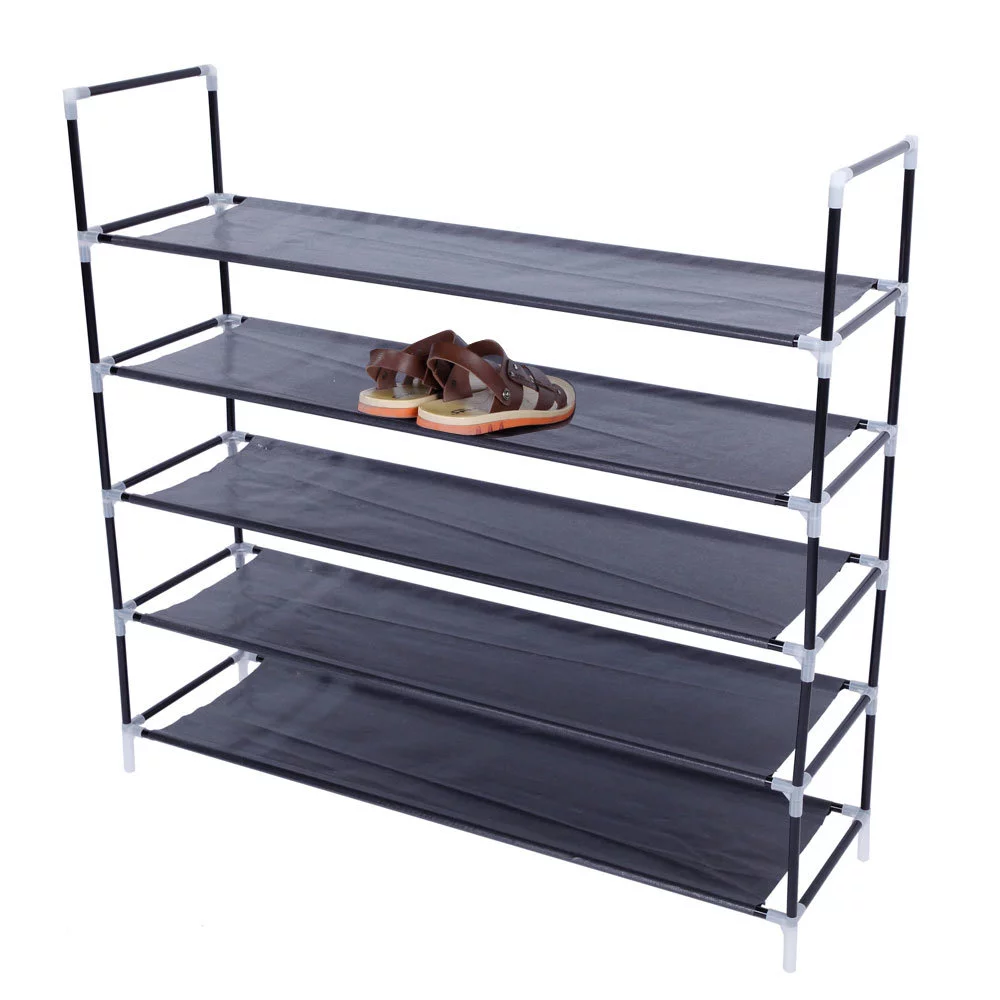 Inq Boutique Simple Assembly 5 Tiers Non-woven Fabric Shoe Rack with Handle Black RT