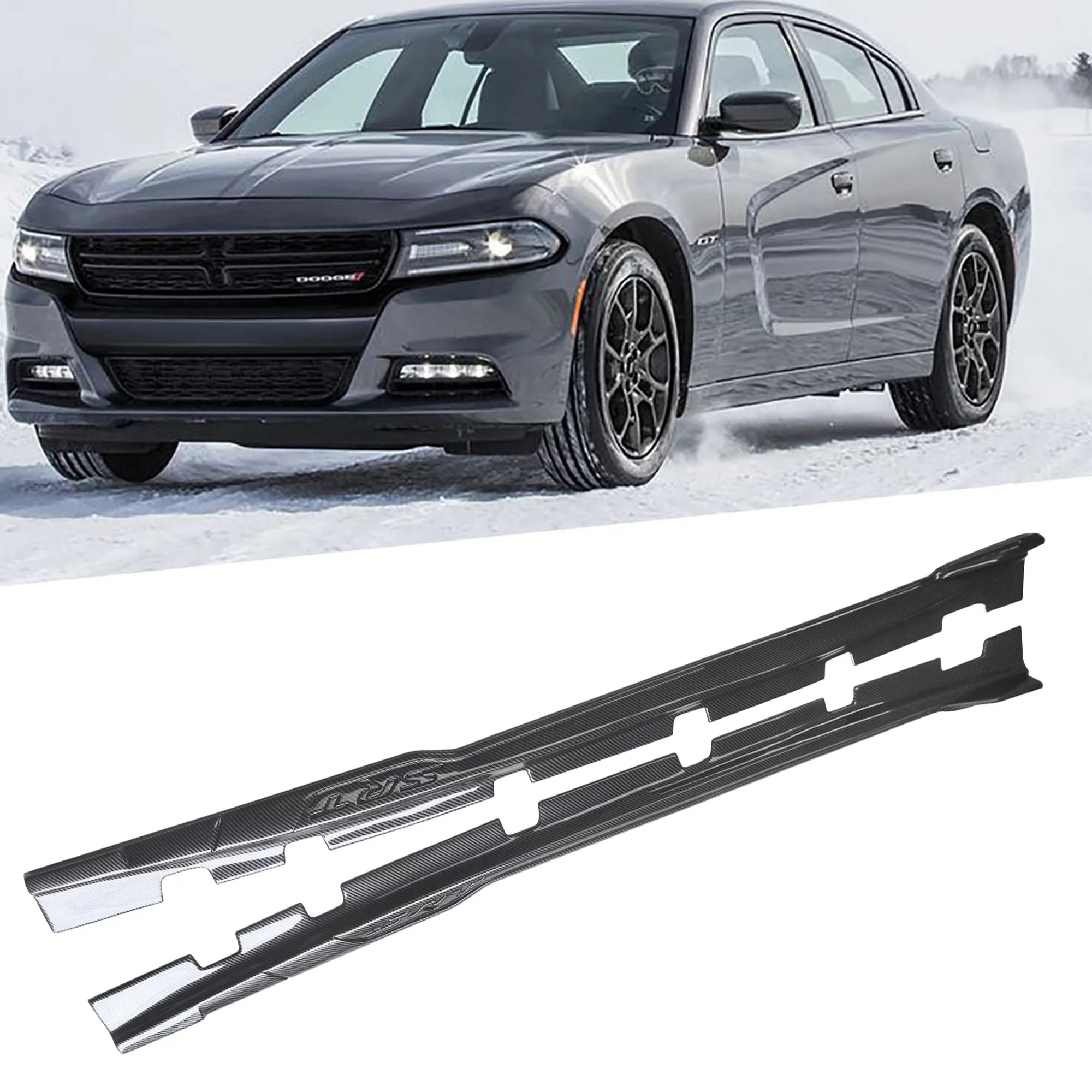NINTE Side Skirts Panels Extension for 2011-2018 Dodge Charger SE/RT/GT Enforcer Pursuit/11-20 SXT Corbon Fiber Style