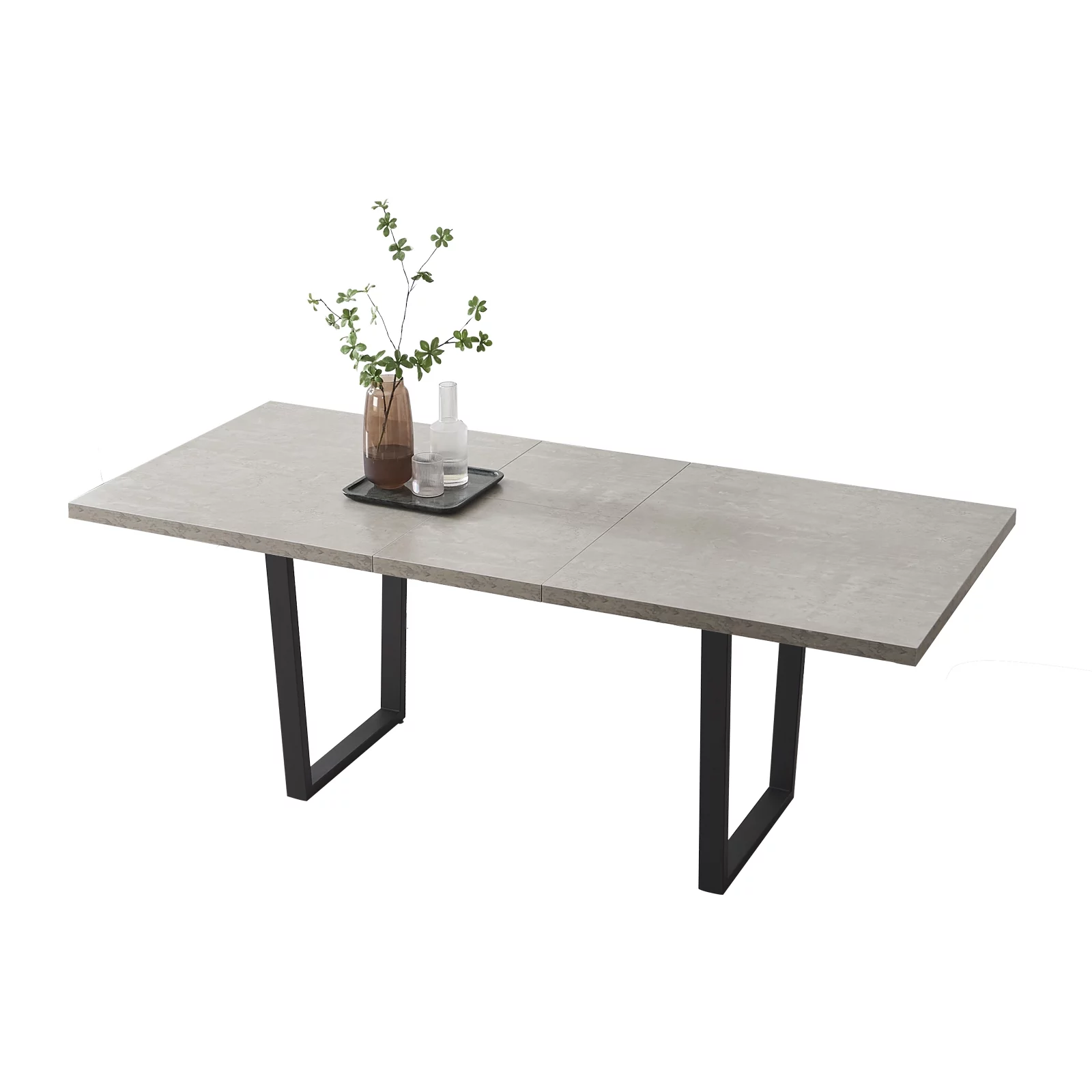Extendable Dining Table for 6-8 Seats, Modern Rectangular Design with Extending Leaves for Kitchen Dining, Thickened Top and Carbon Steel Base Gray